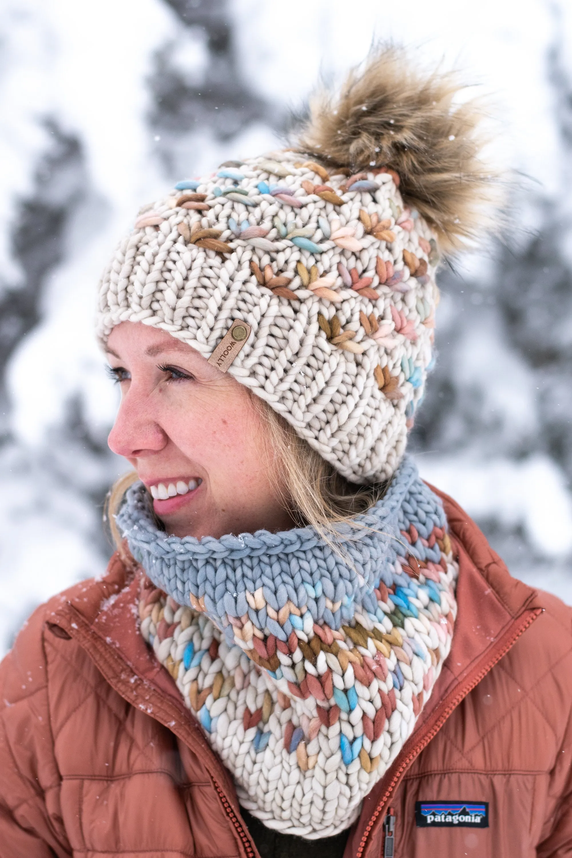 Copper, Blue, and Beige Merino Wool Fair Isle Hand Knit Cowl