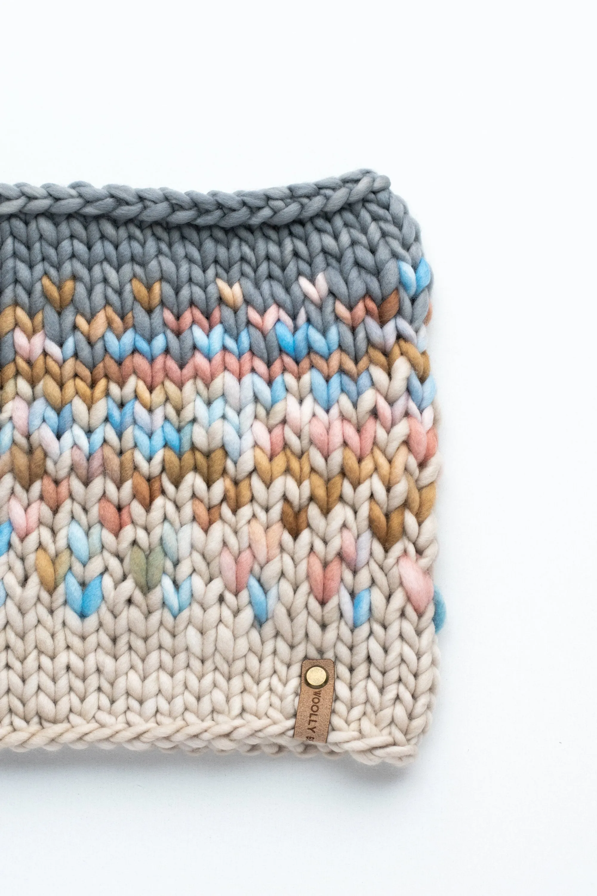 Copper, Blue, and Beige Merino Wool Fair Isle Hand Knit Cowl