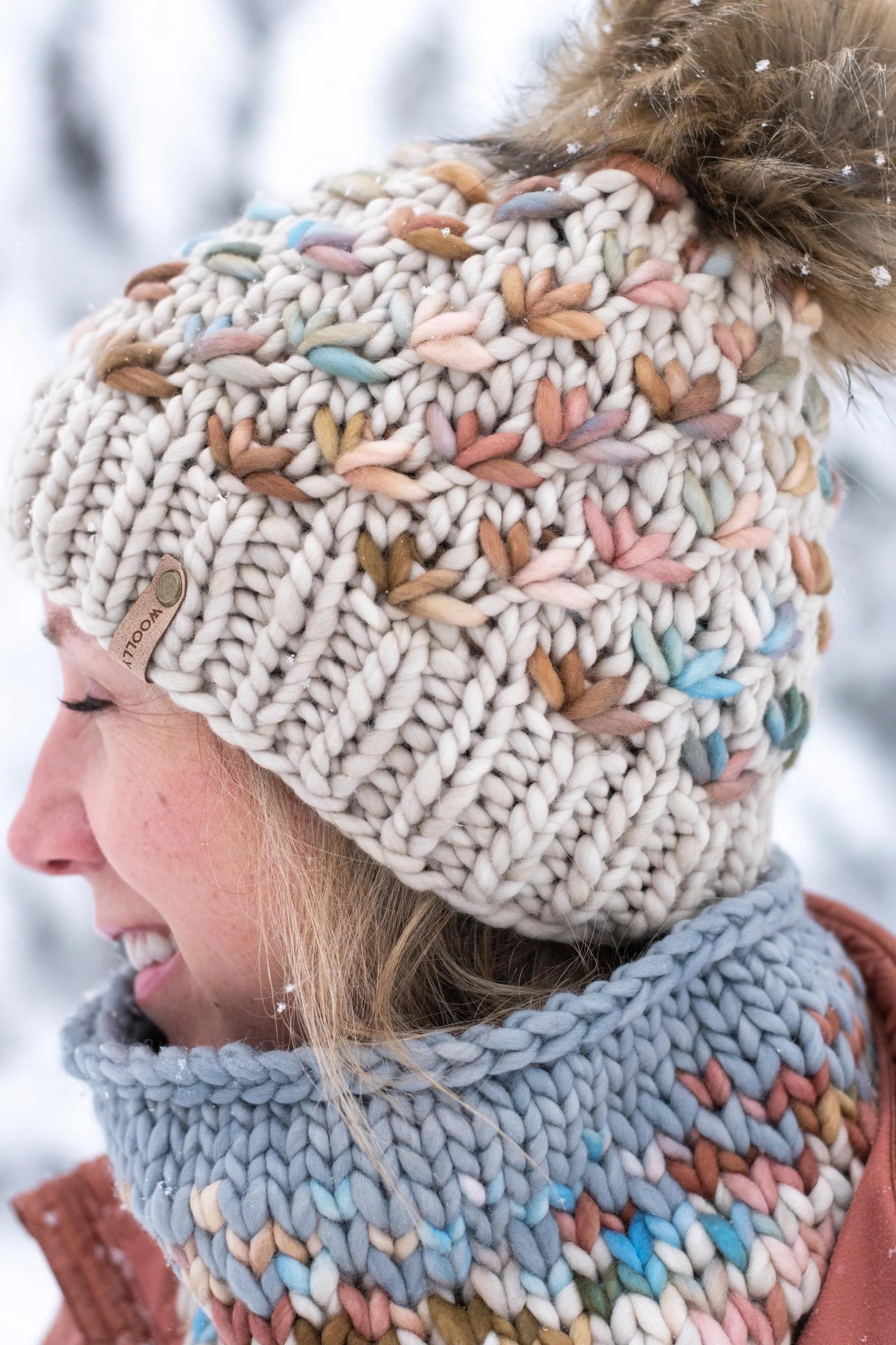 Copper, Blue, and Beige Merino Wool Fair Isle Hand Knit Cowl