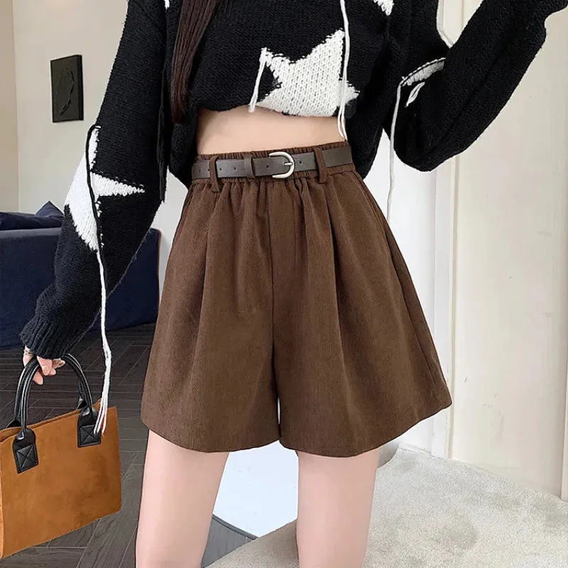 Corduroy High Waist Wide-leg Fashion Short for Autumn Winter