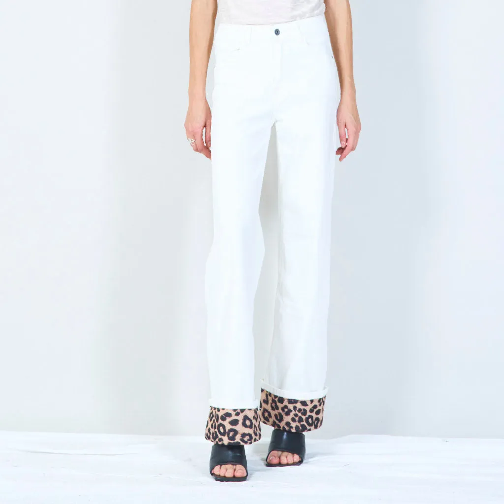 Corduroy pants with leopard print cuff