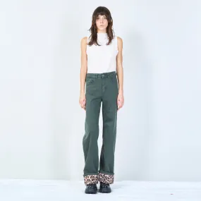 Corduroy pants with leopard print cuff