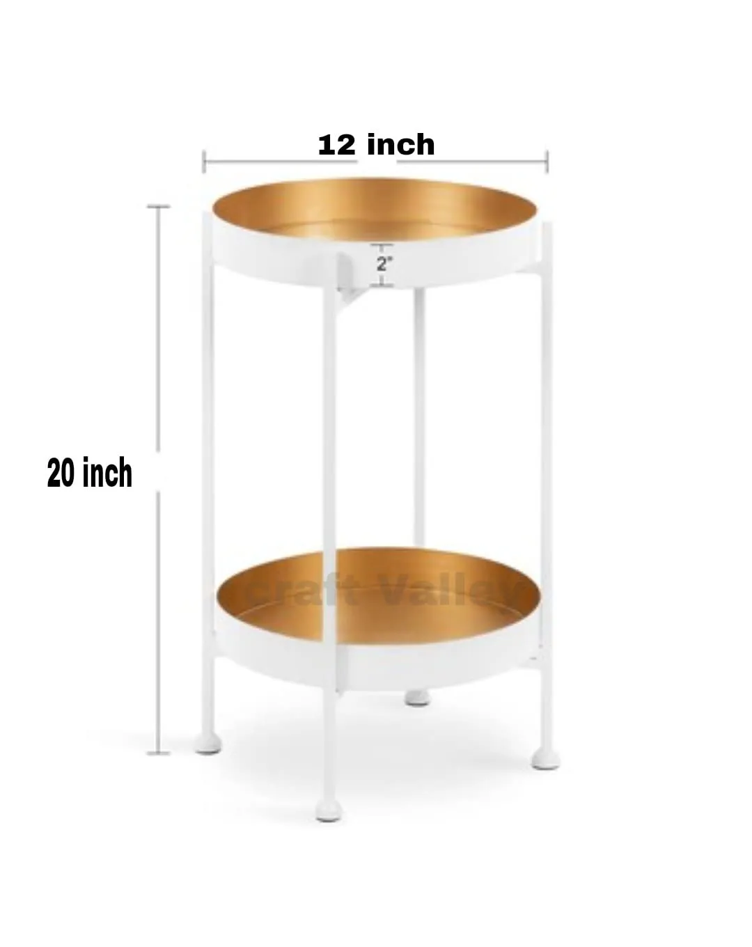 Crafter Iron Metal toll Round Side Table 2-Tier Gold Sofa Table Small Tray Metal End Table,Foldable Accent Coffee Table for Small Spaces,Bedroom,Patio