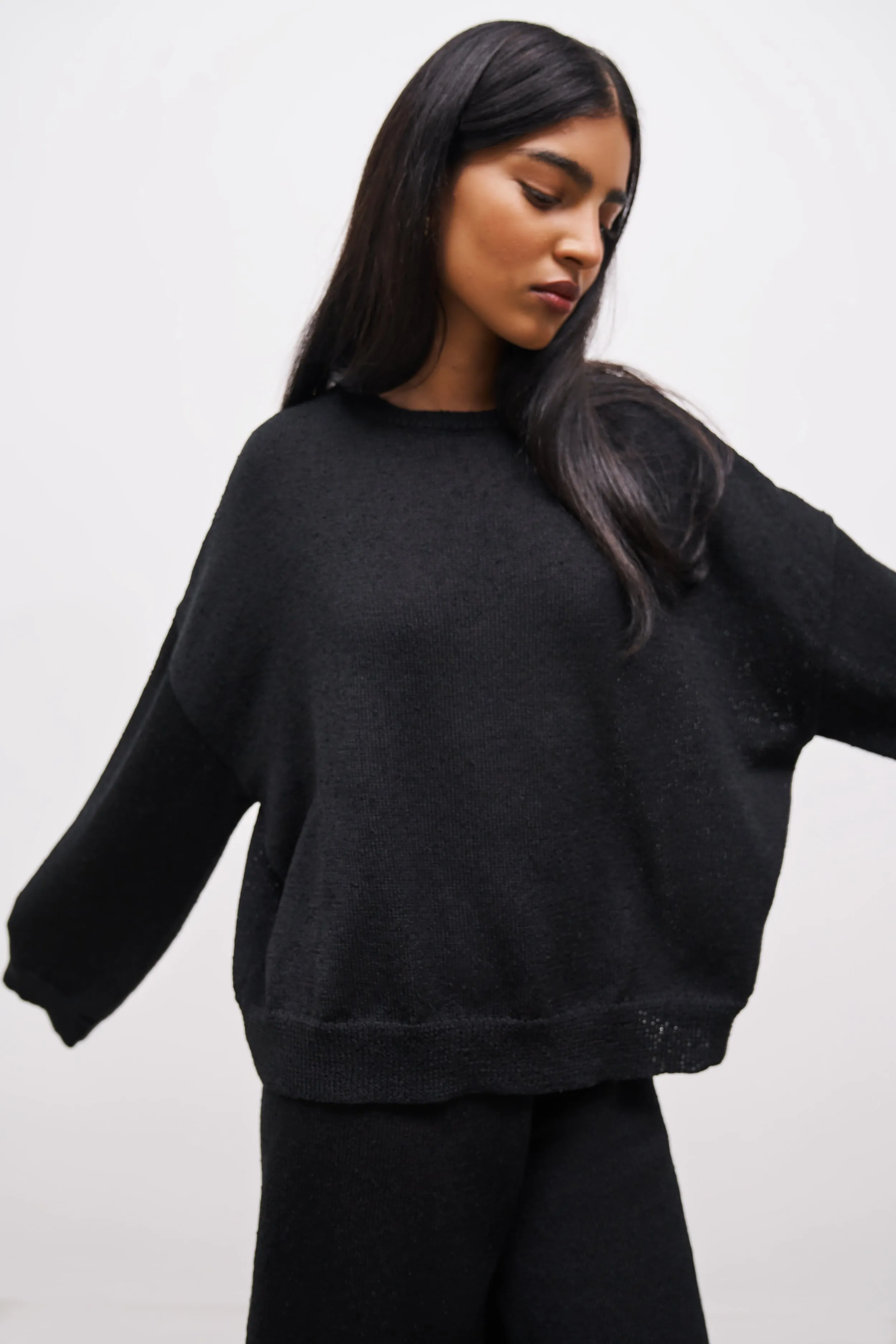 Crochet Knit Jumper - Black