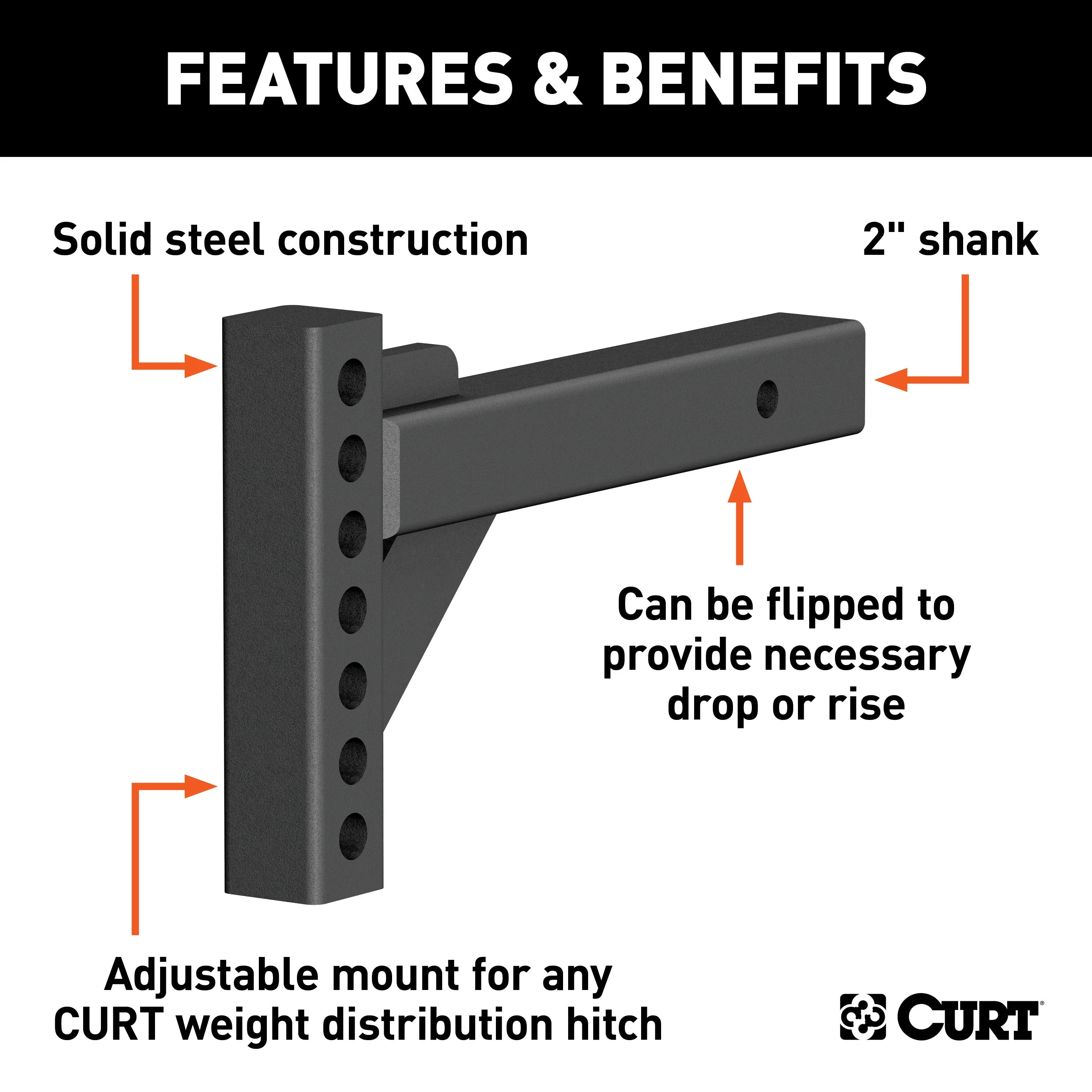 CURT 17102 Weight Distribution Shank (2in. Shank; 2in. Drop; 6in. Rise)