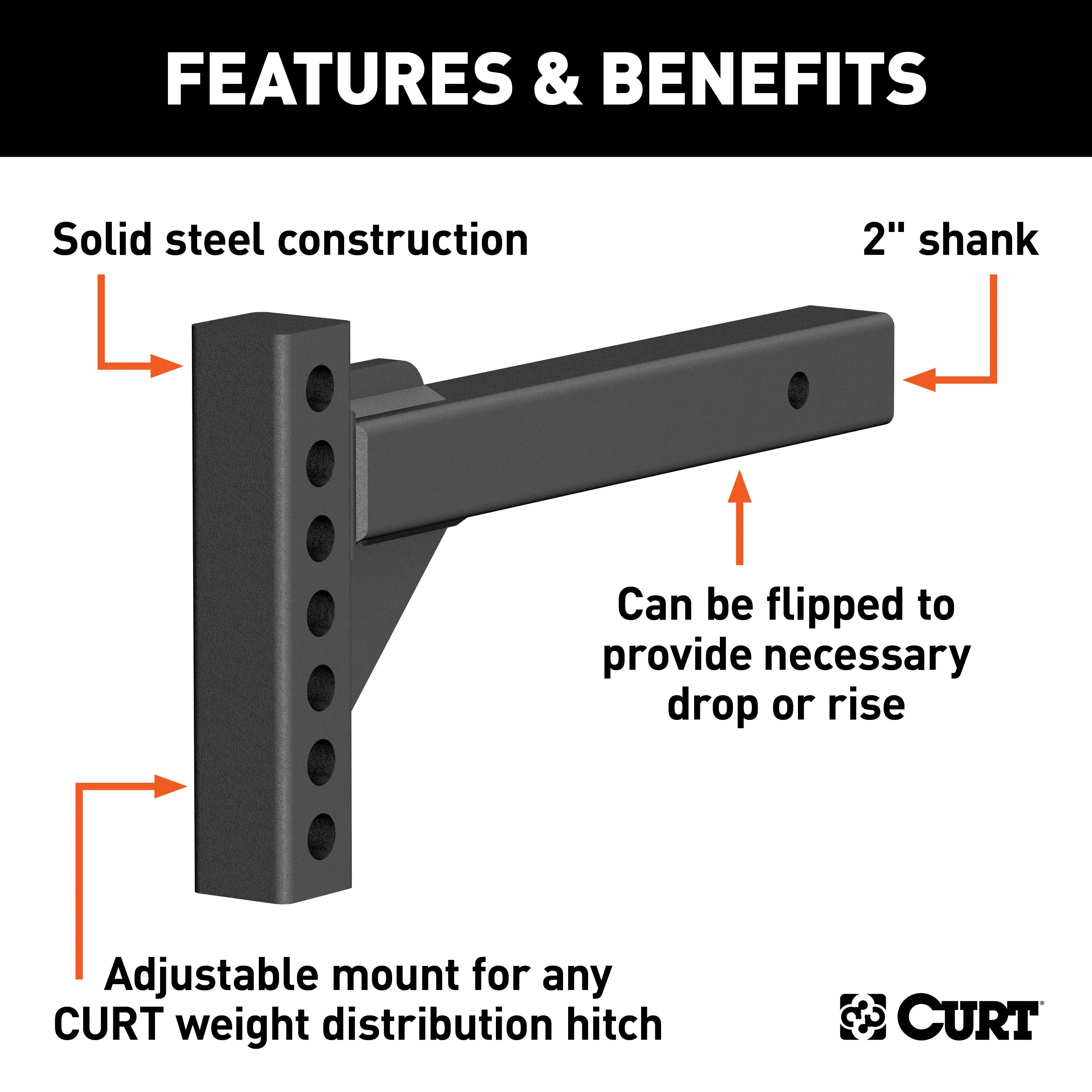 CURT 17103 Weight Distribution Shank (2in. Shank; 2in. Drop; 6in. Rise)