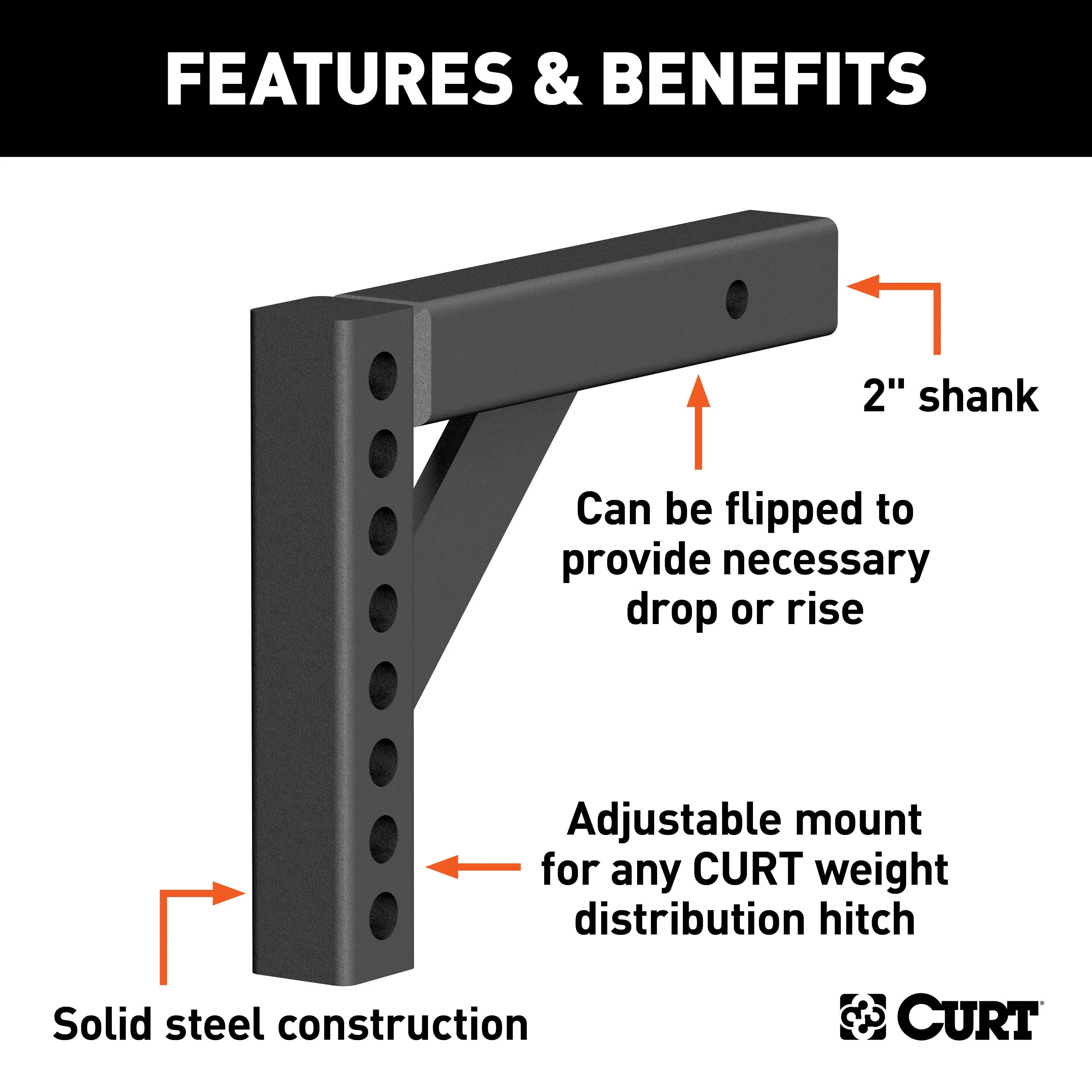 CURT 17120 Weight Distribution Shank (2in. Shank; 5-5/8in. Drop; 8-7/8in. Rise)