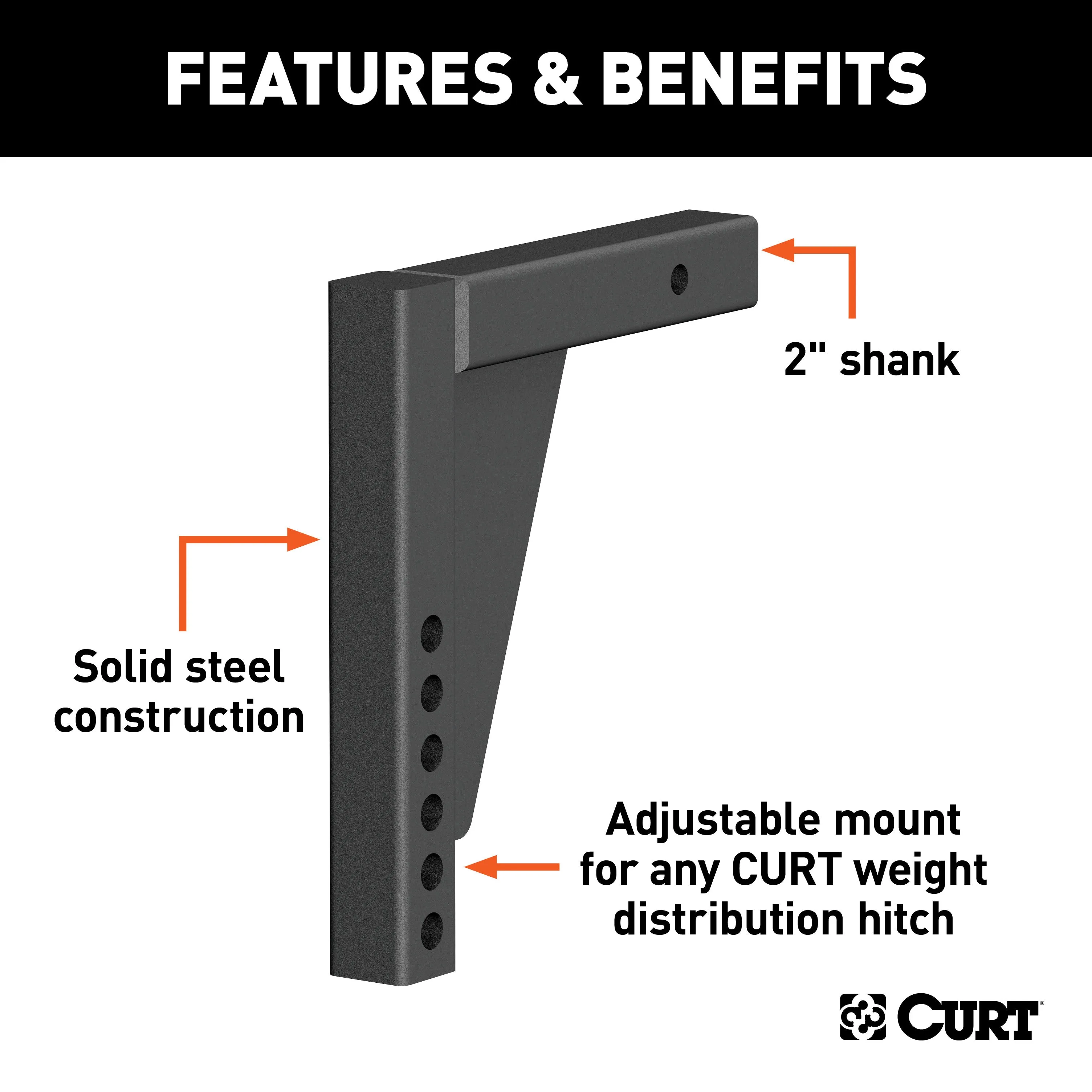 CURT 17124 Weight Distribution Shank (2in. Shank; 8-3/4in. Drop)