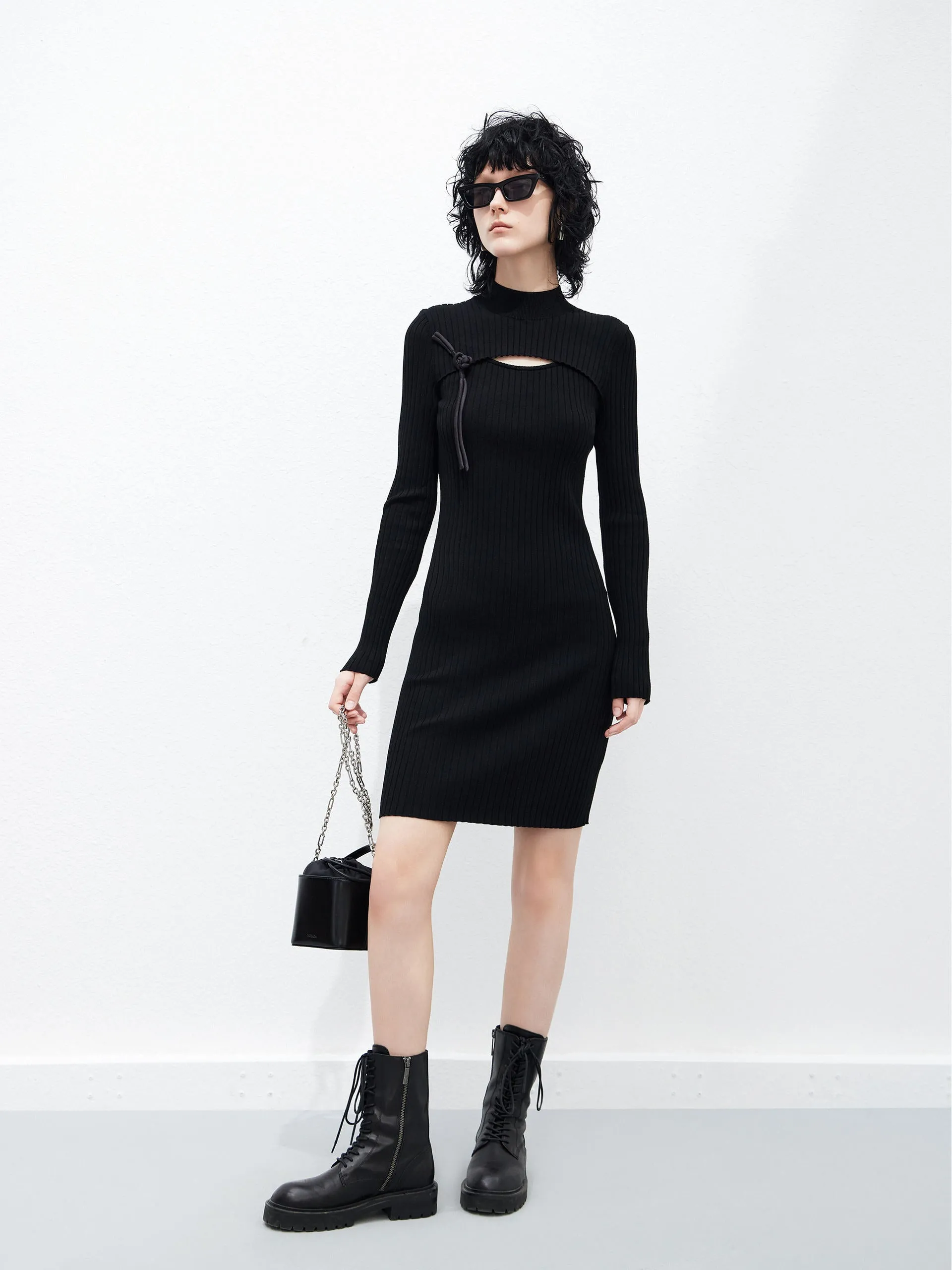 Cutout Ribbed Knit Dress