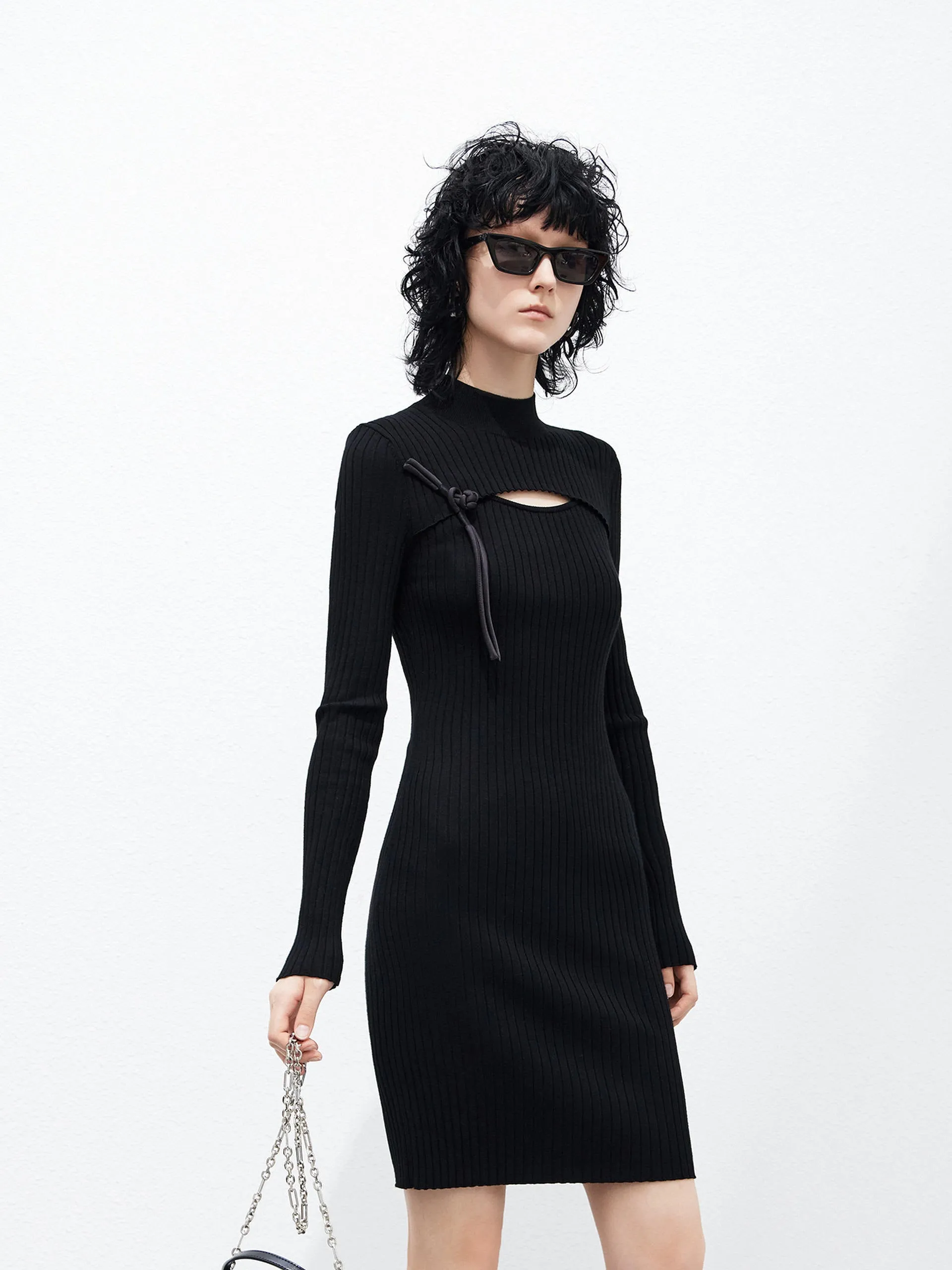 Cutout Ribbed Knit Dress