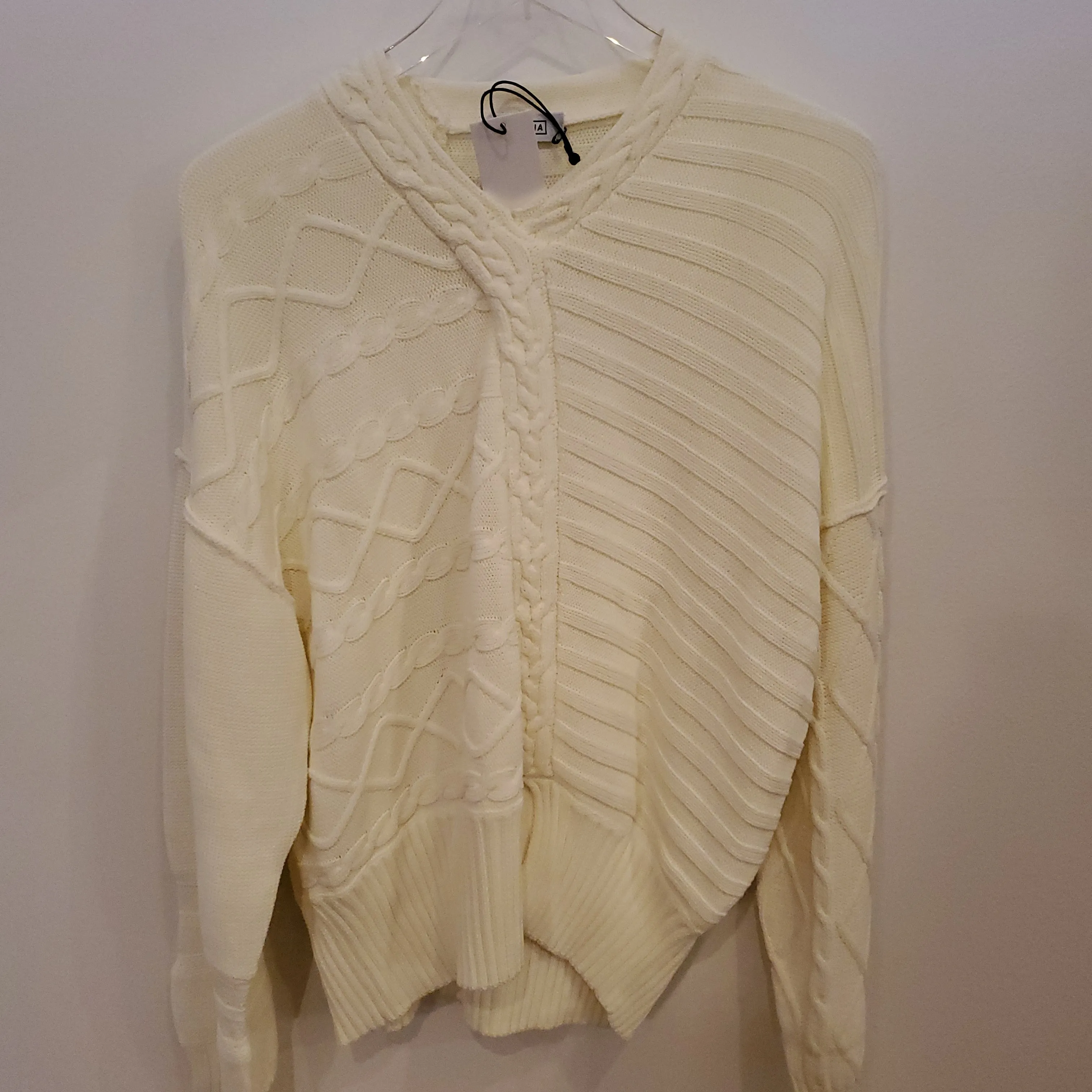 Deconstructed Cable Knit Sweater - ivory