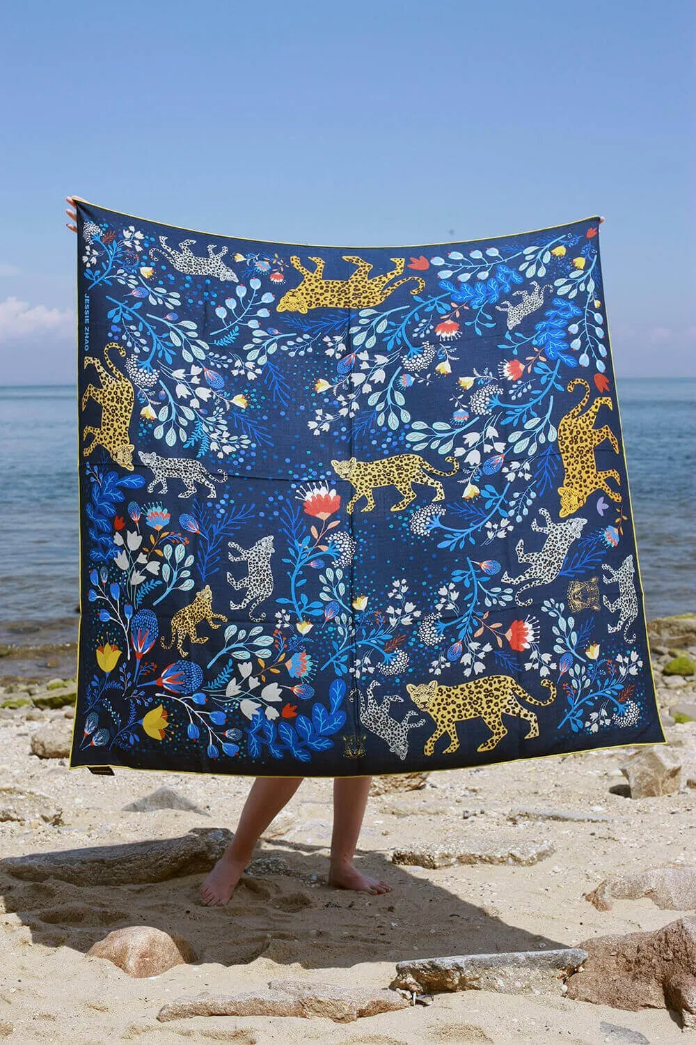 Double Sided Wool Silk Shawl Of Amazon Rainforest Journey in Blue