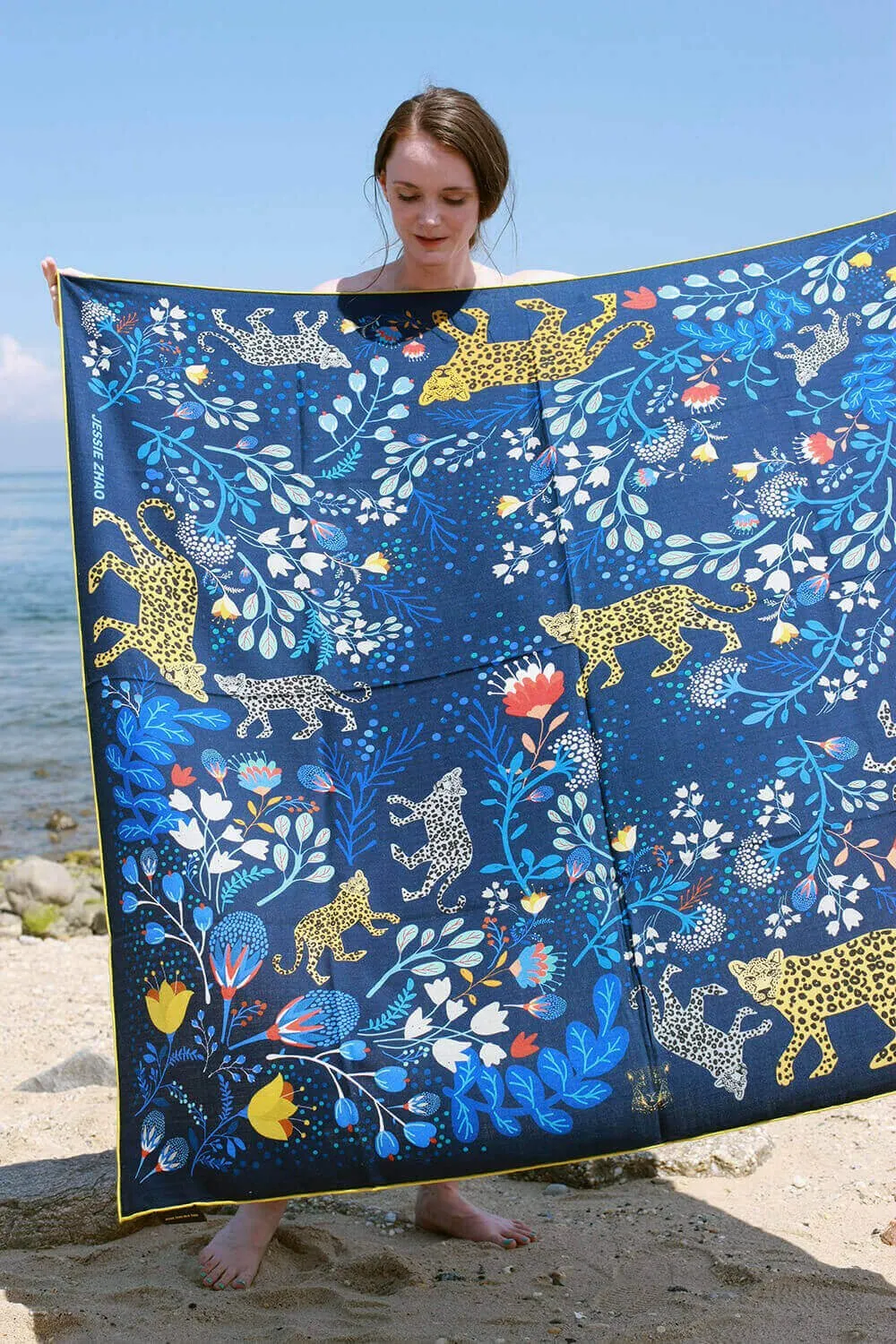 Double Sided Wool Silk Shawl Of Amazon Rainforest Journey in Blue