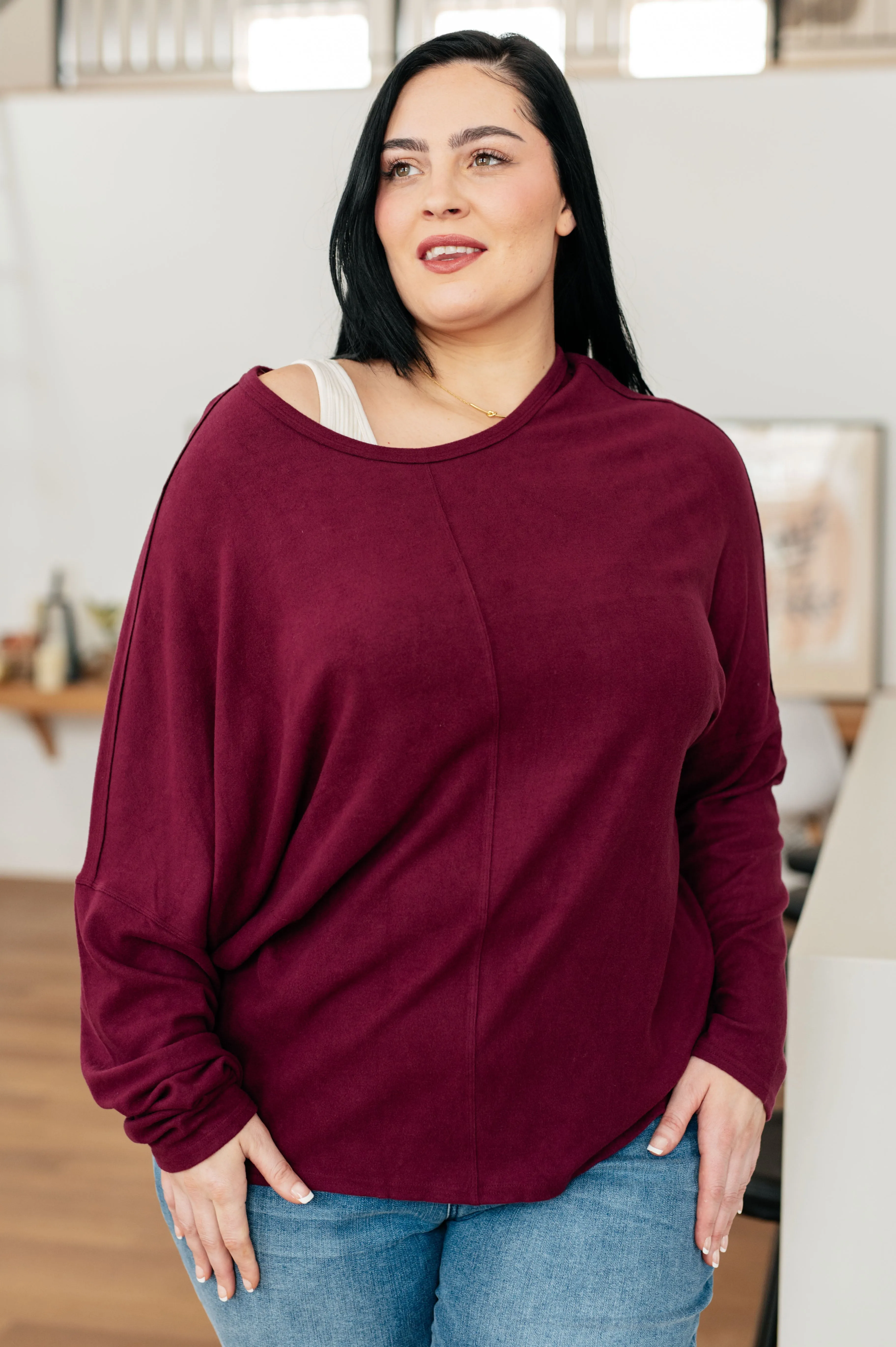 Drive Downtown Dolman Sleeve Top in Wine - Very J