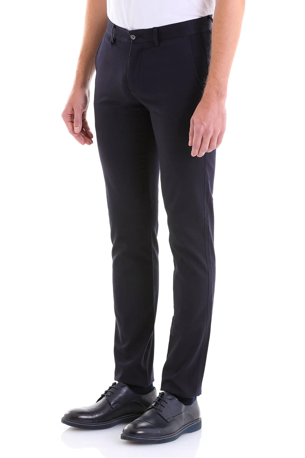 Dynamic Fit Side Pocket Low Waist Unpleated Cotton Black Casual Pants, Navy