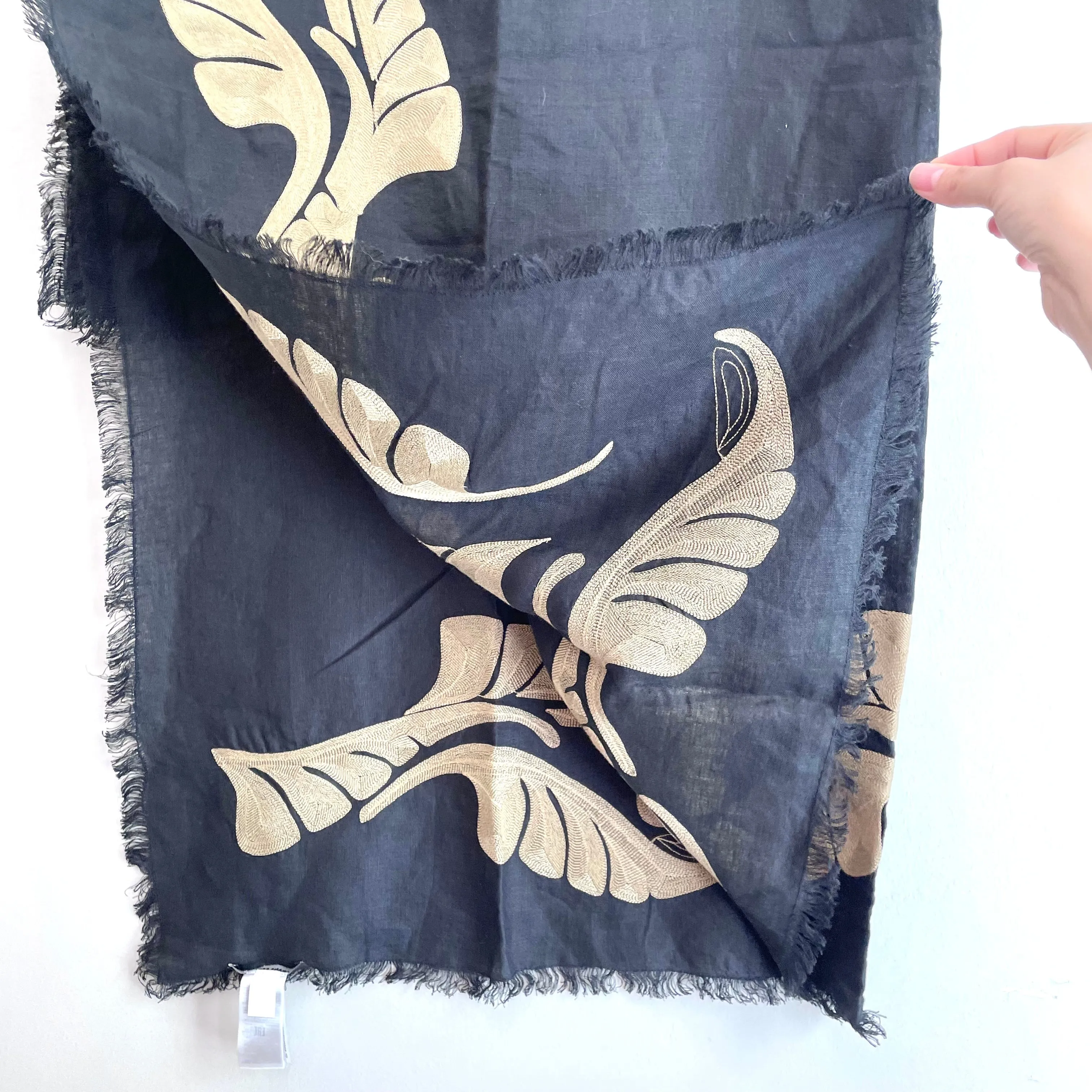 Embroidered Palm Linen Scarf