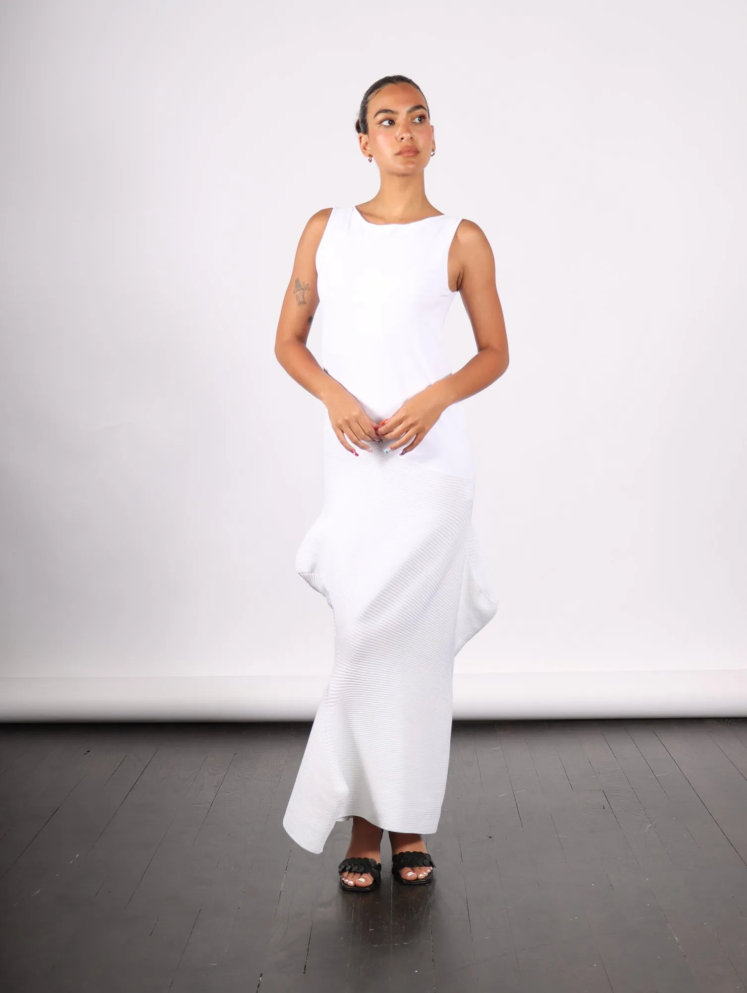 Emerge Dress in White by Issey Miyake