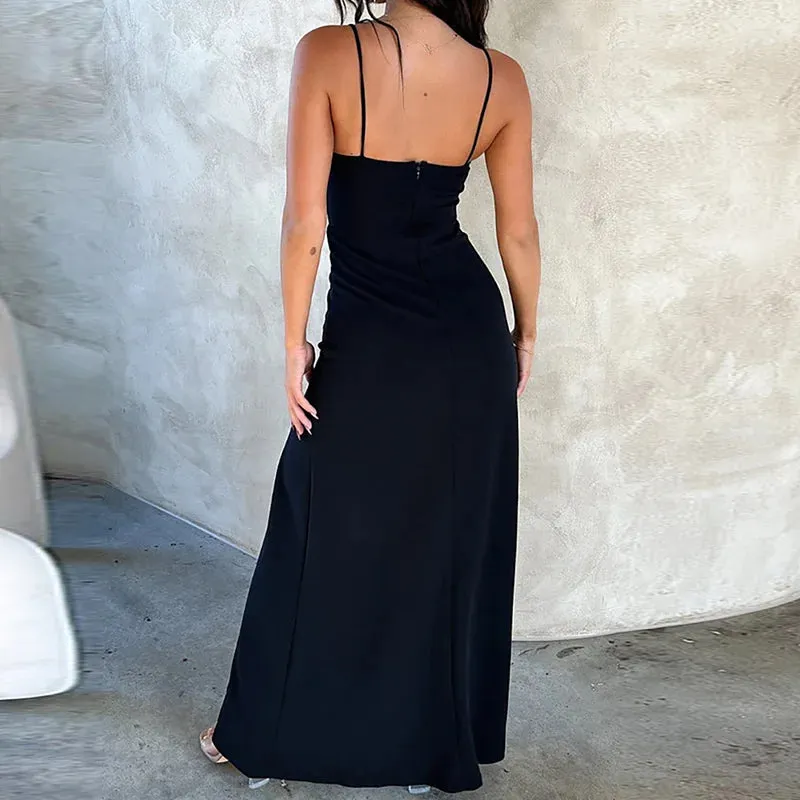 Fashionable Elegant Sexy Fit Height Split Design Strap Maxi Summer Dress