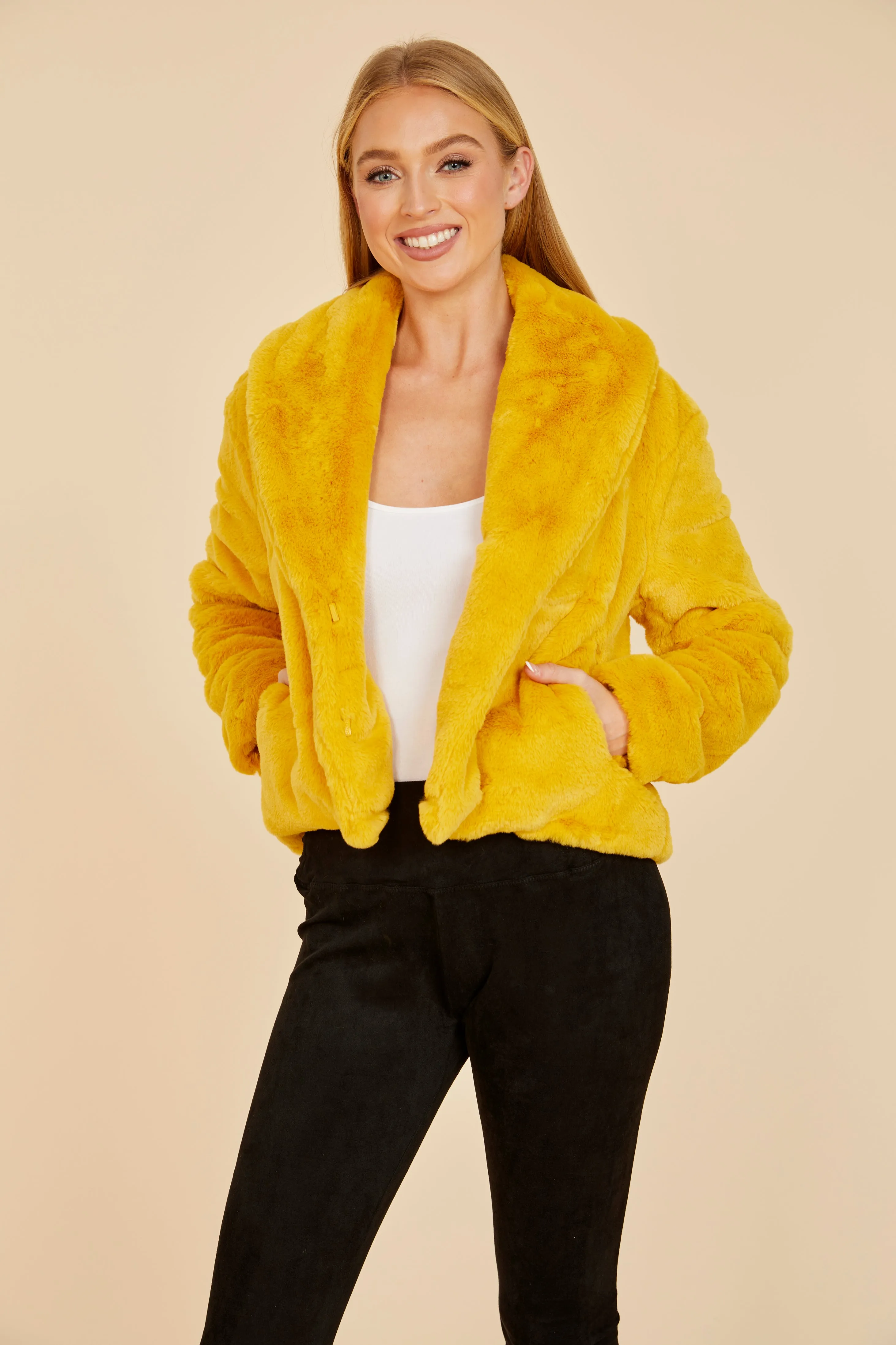 Faux Fur Shawl Collar Jacket