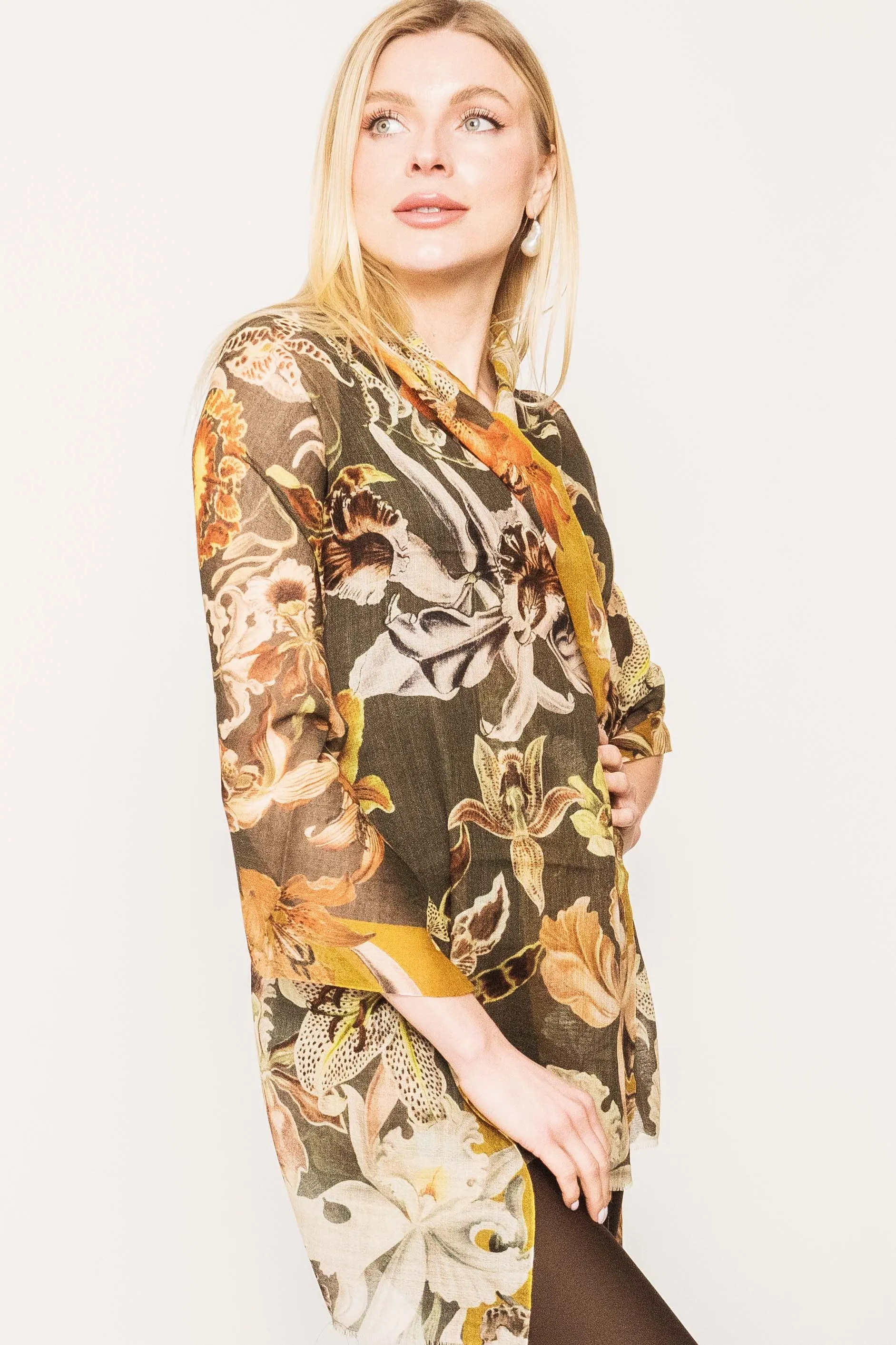 Floral Silk Wool Scarf - Winter Sale 50% Off - At checkout use code Winter50%