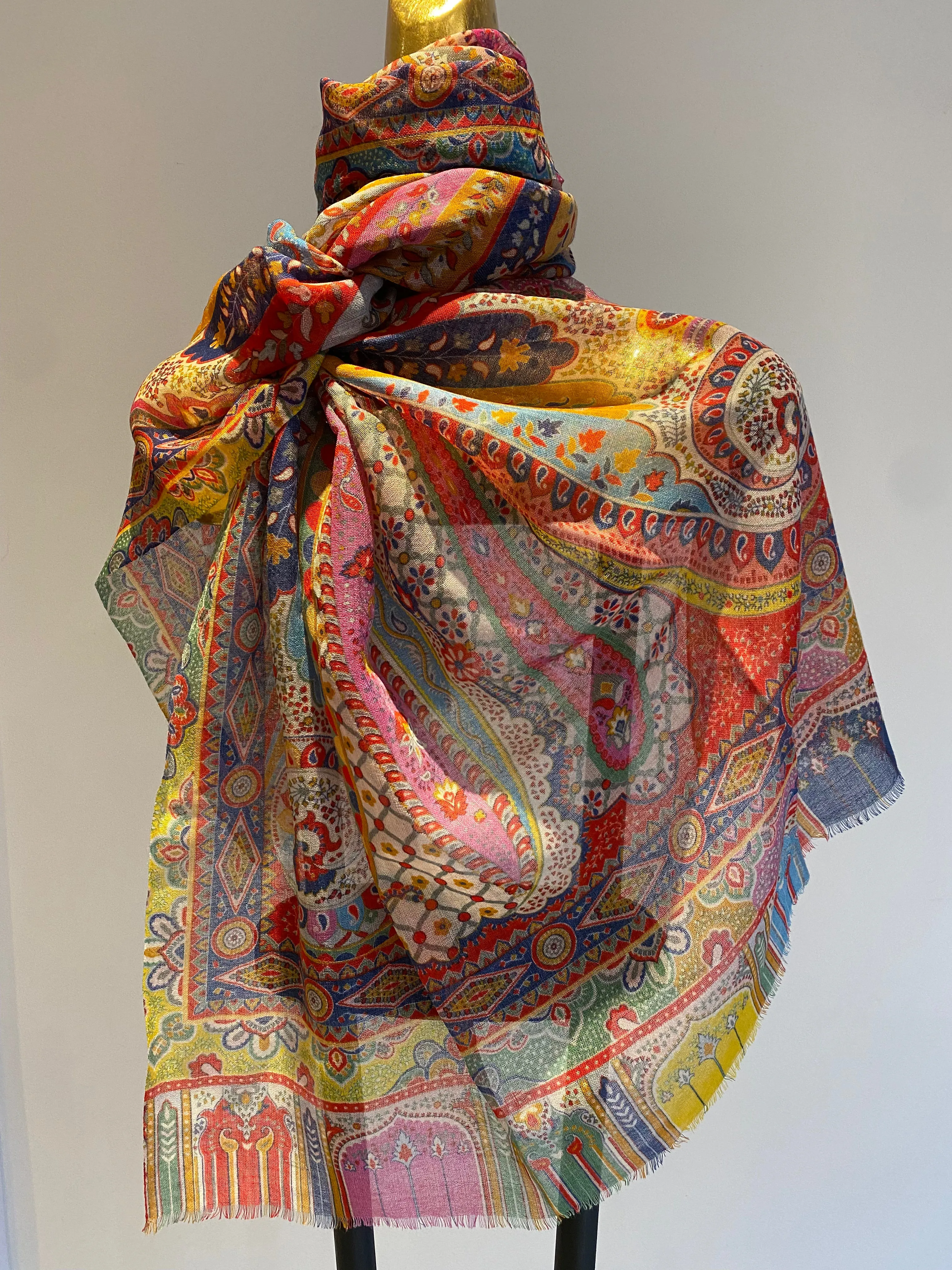 Floral Silk Wool Scarf - Winter Sale 50% Off - At checkout use code Winter50%