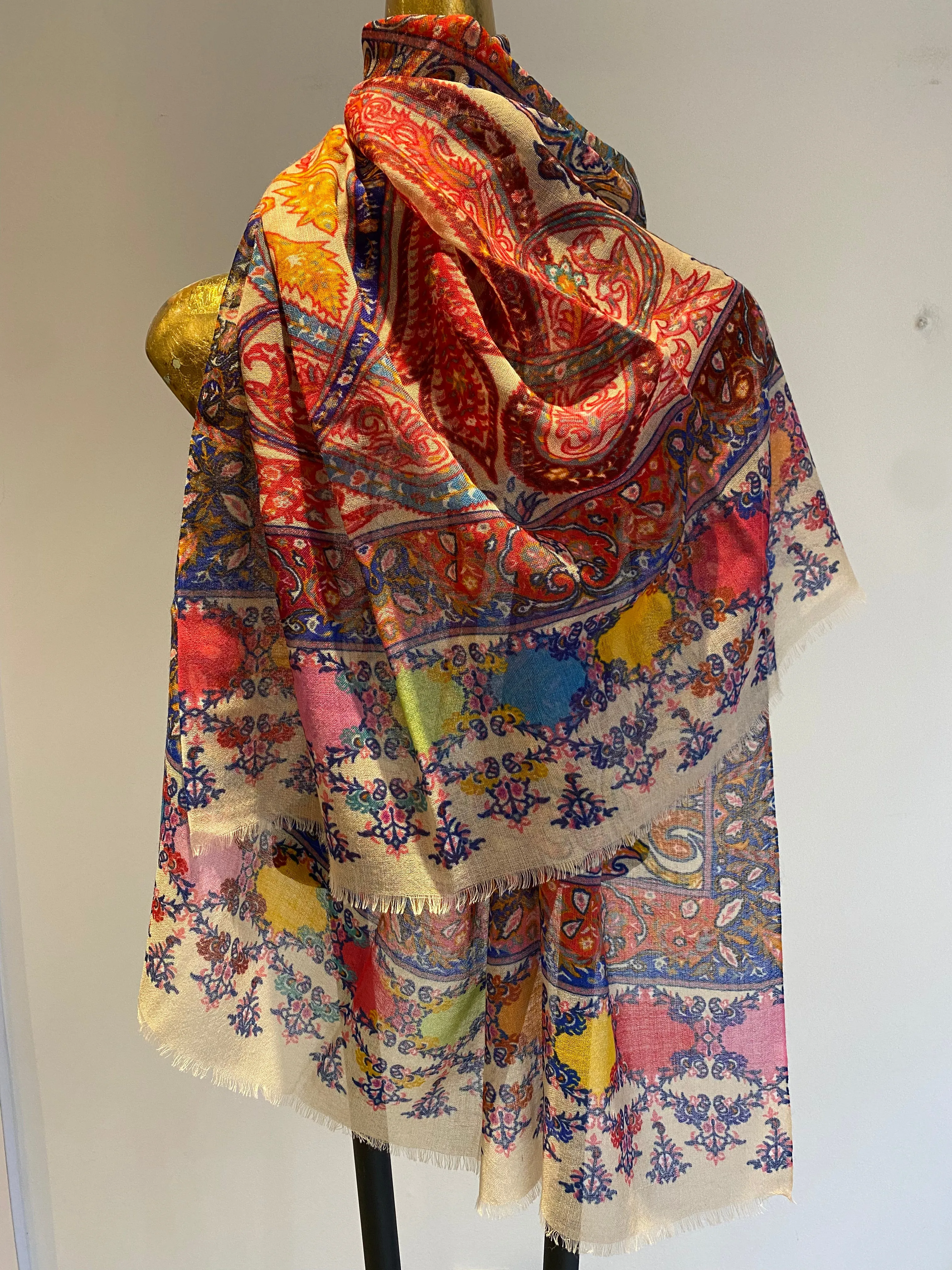 Floral Silk Wool Scarf - Winter Sale 50% Off - At checkout use code Winter50%