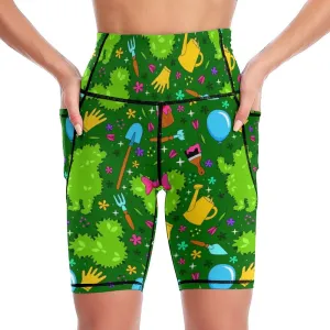 Flower And Garden Women's Knee Length Athletic Yoga Shorts With Pockets