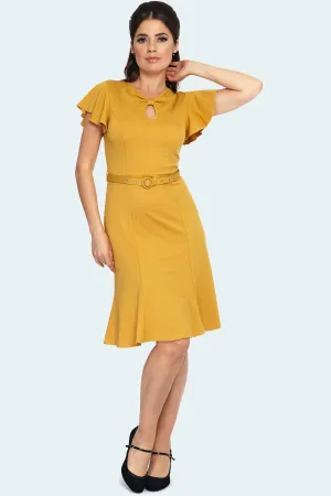 Flutter Sleeve Dress in Mustard by Voodoo Vixen