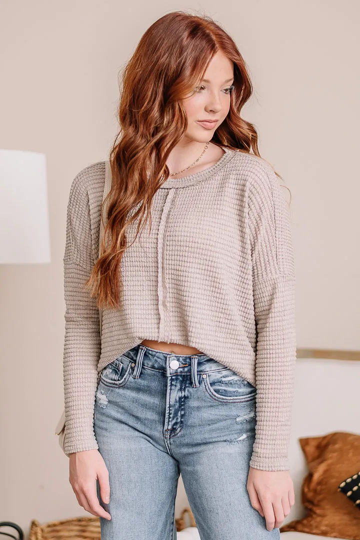 For The Moment Waffle Knit Top | Grey