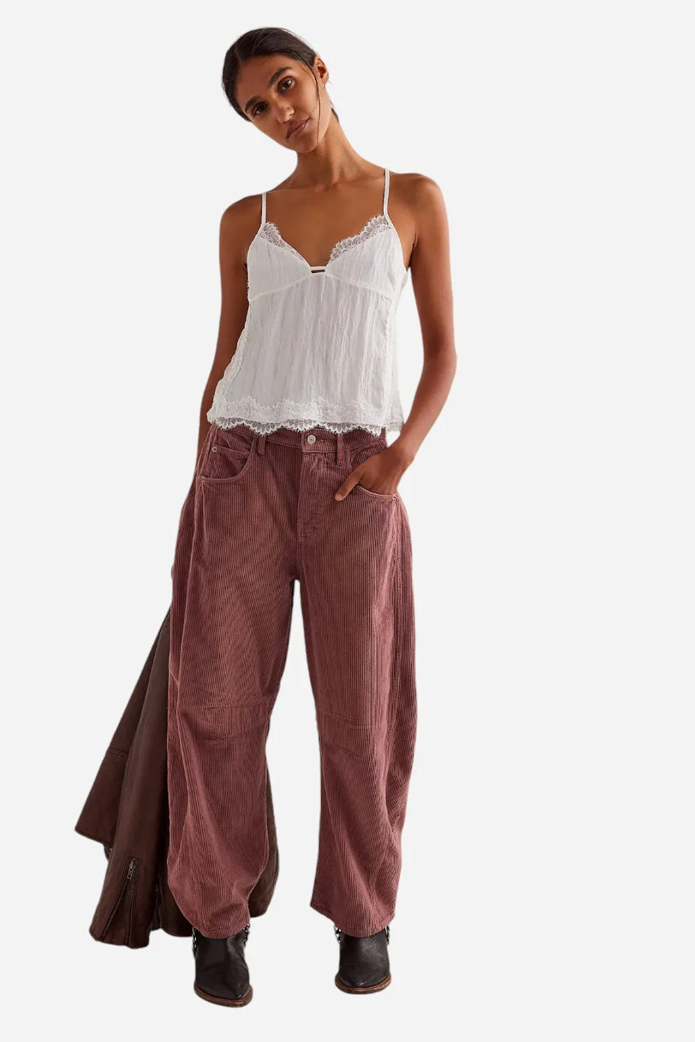 Free People Good Luck Mid-Rise Cord in Withered Rose