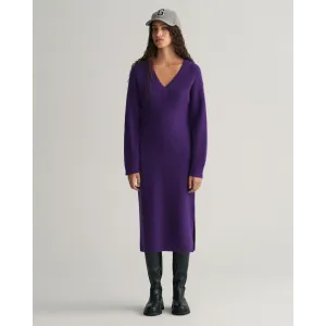 GANT Wool Rib V Neck Dress In Purple 2068