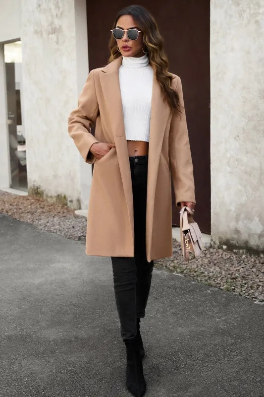 Geneva Evening Out Classy Minimalist Coat - Camel