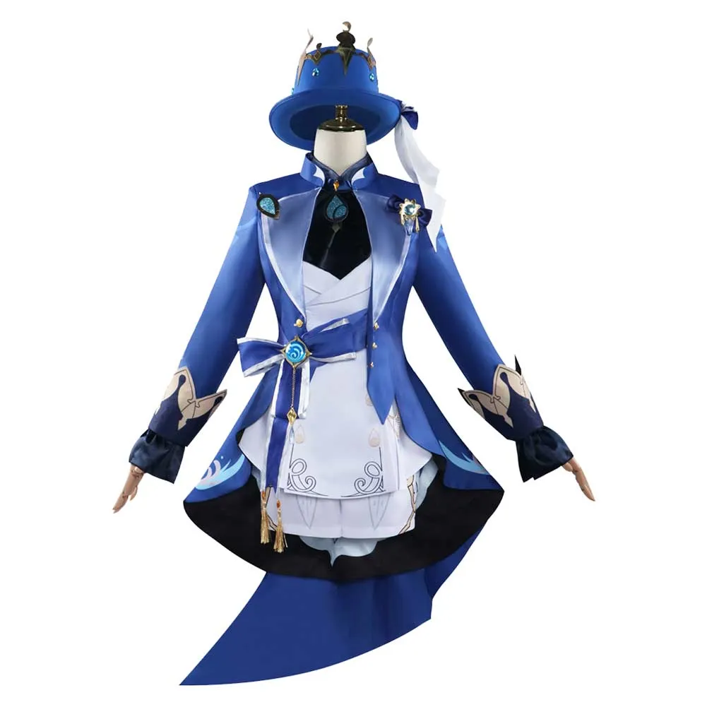 Genshin Impact Focalors Women Blue Suit Party Carnival Halloween Cosplay Costume