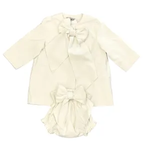 Girls Cream Velvet Coat & Bloomers