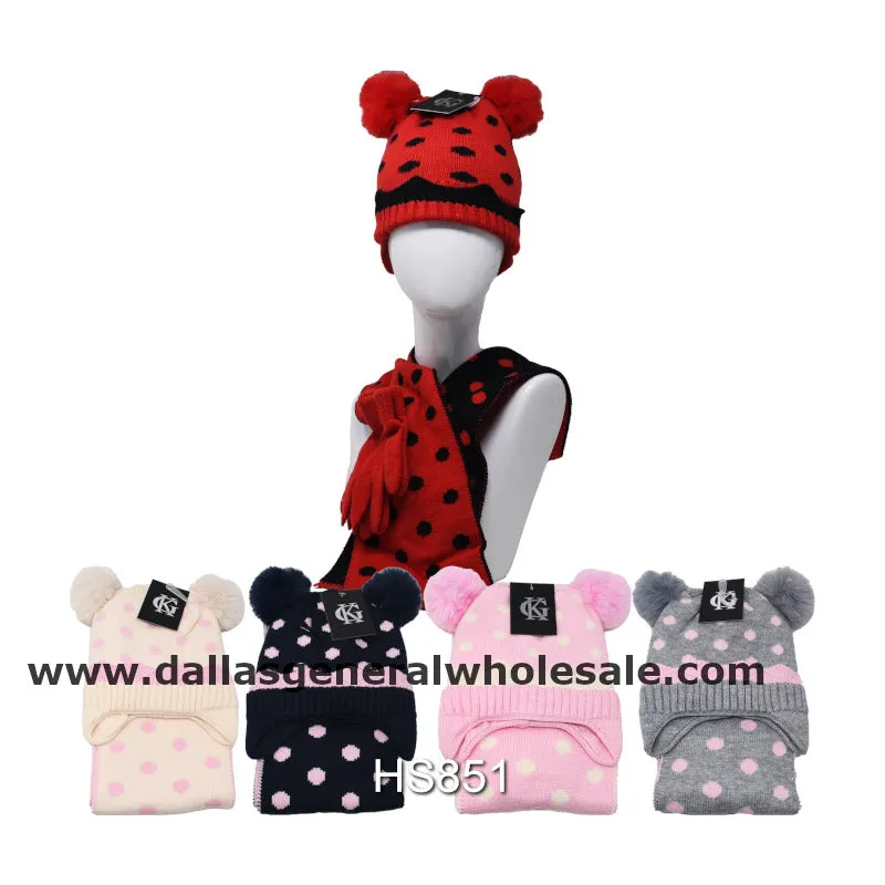 Girls Cute Matching Gloves Beanie & Scarf Set Wholesale