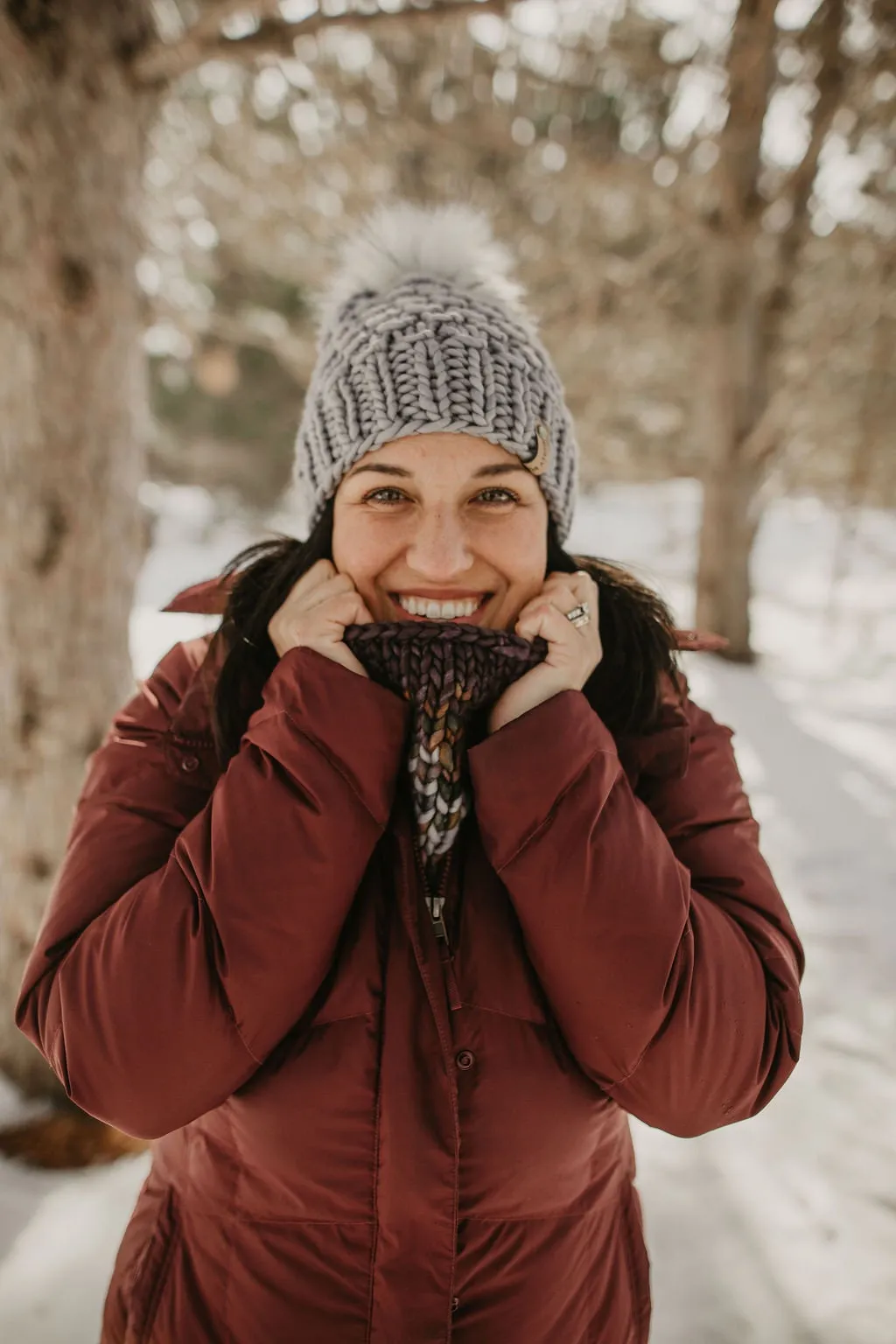 Gray and Brown Multi Color Merino Wool Fair Isle Hand Knit Cowl