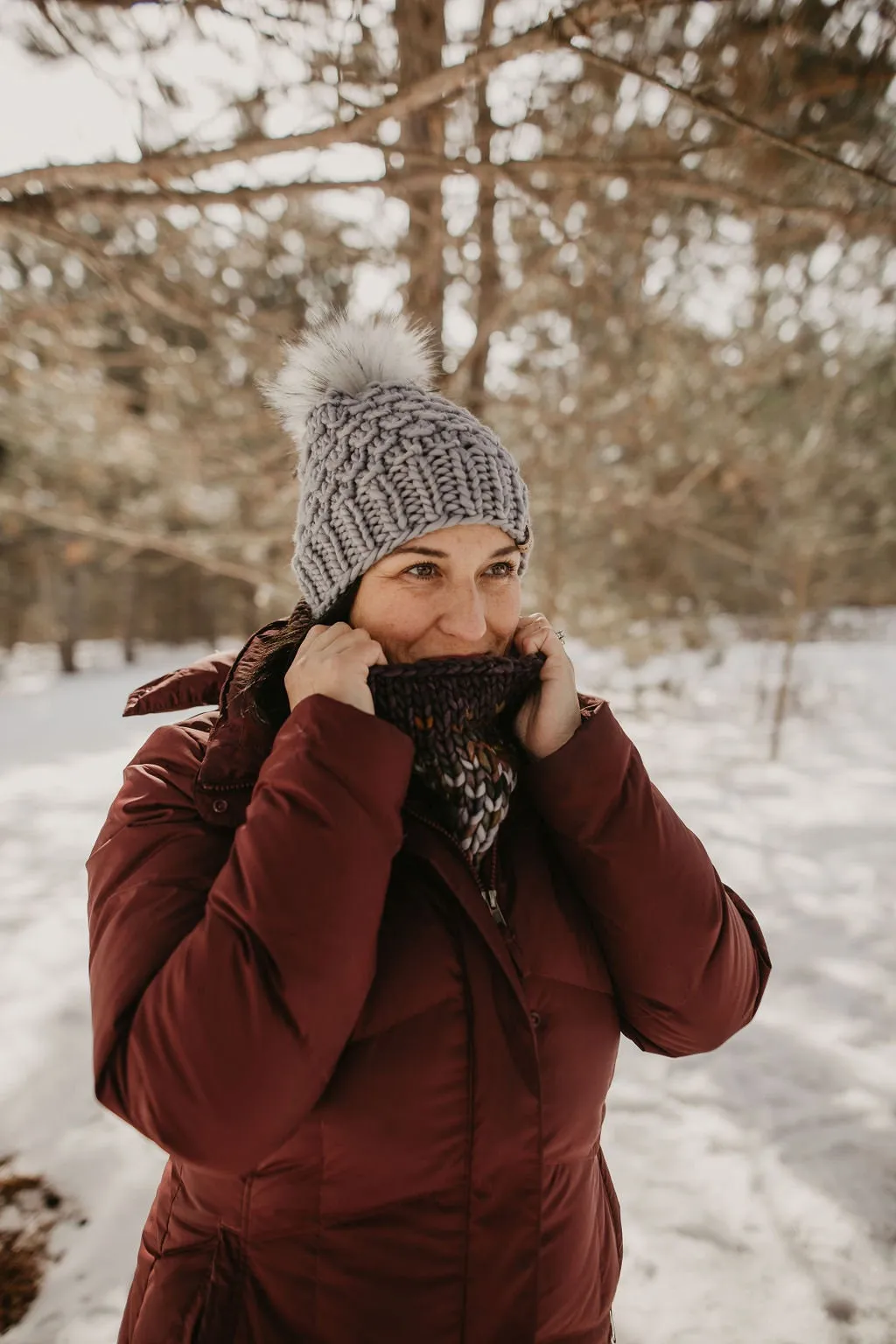 Gray and Brown Multi Color Merino Wool Fair Isle Hand Knit Cowl