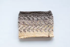 Gray and Ivory Merino Wool Fair Isle Hand Knit Cowl