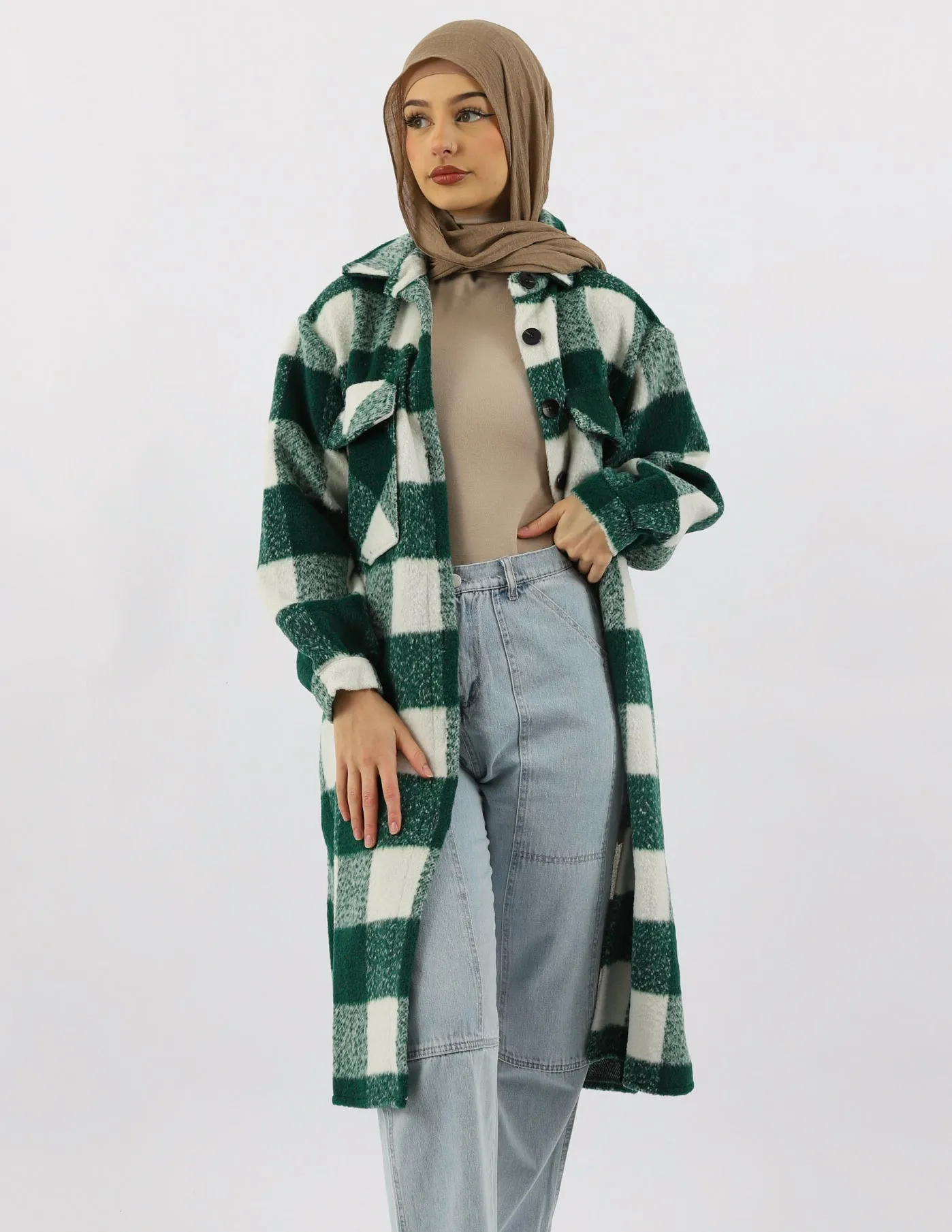 Green Checkered Fleece Jacket