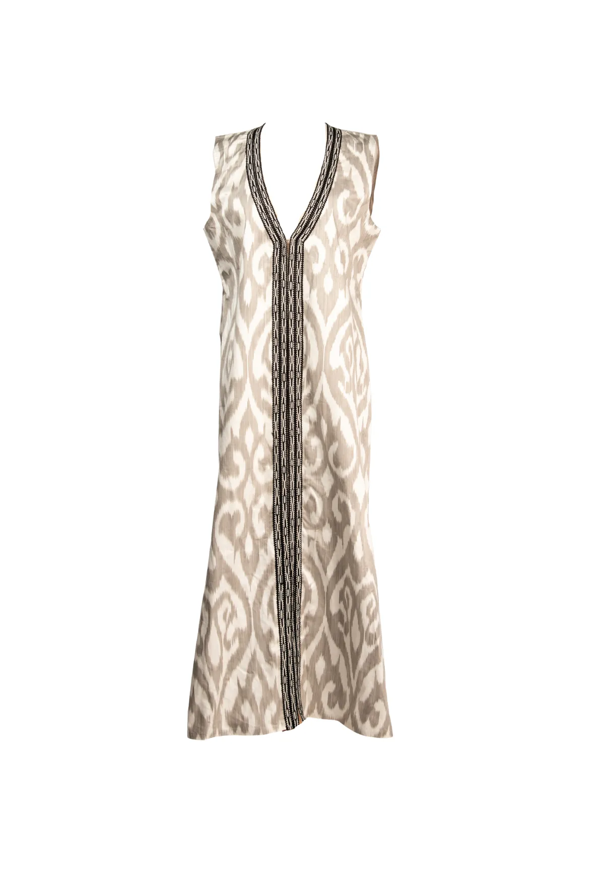 Hampton Silk Ikat Duster Vest - Silvery Grey, White