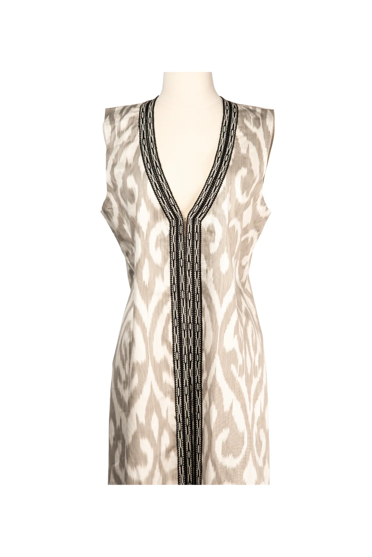 Hampton Silk Ikat Duster Vest - Silvery Grey, White