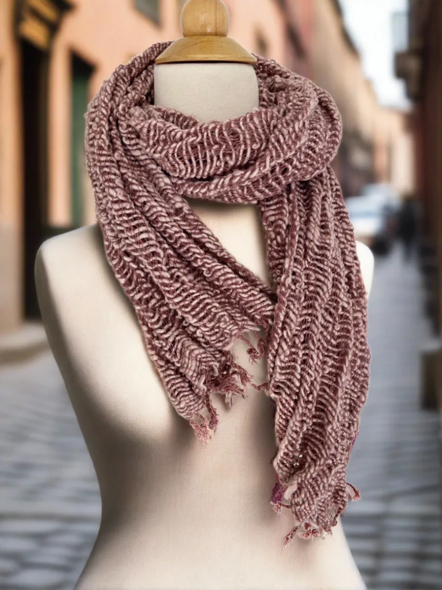 Handwoven Open Weave Cotton Scarf - Mauve