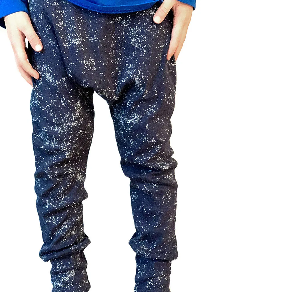 Harem Pants - Organic Cotton - Navy Blue with White Splashes Print