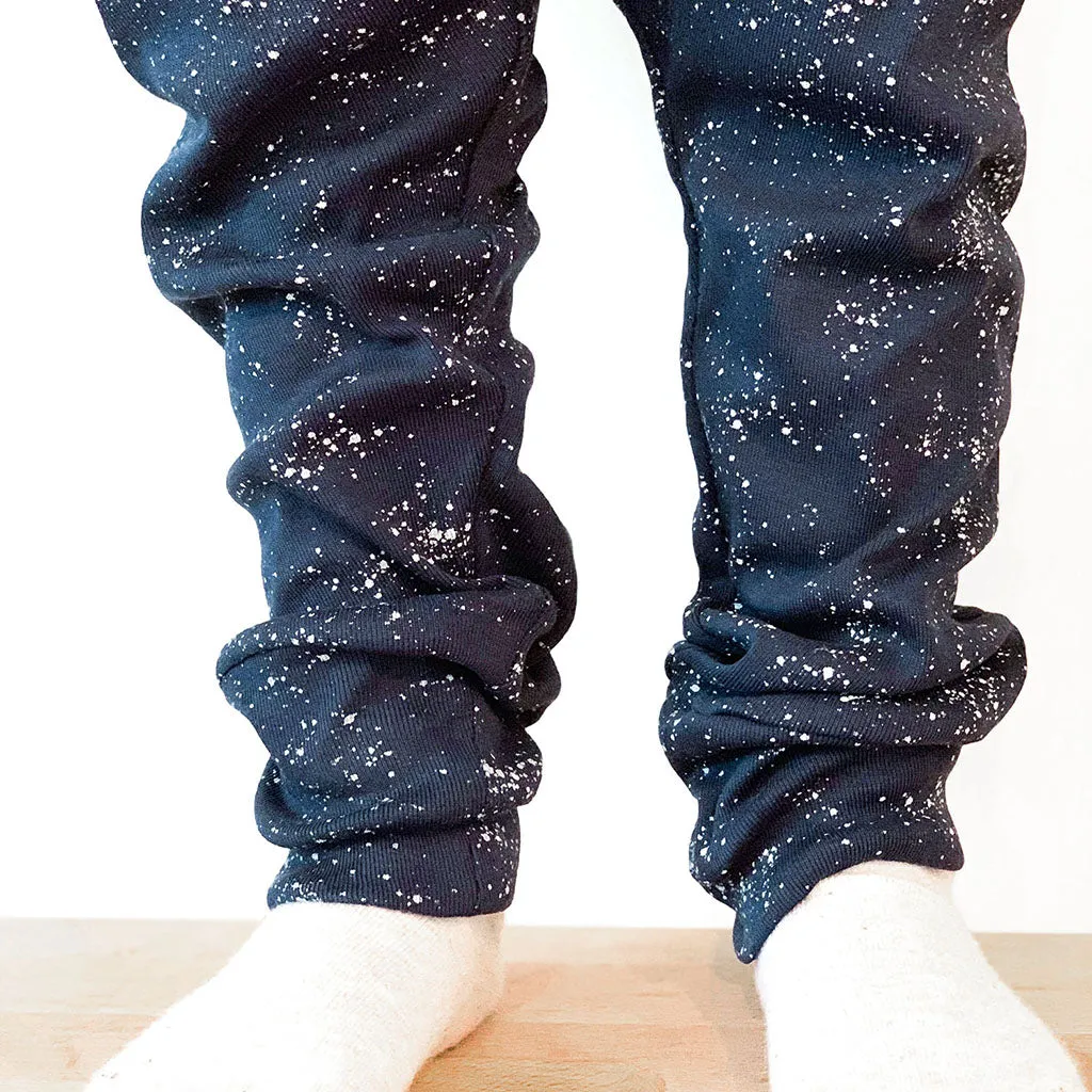 Harem Pants - Organic Cotton - Navy Blue with White Splashes Print