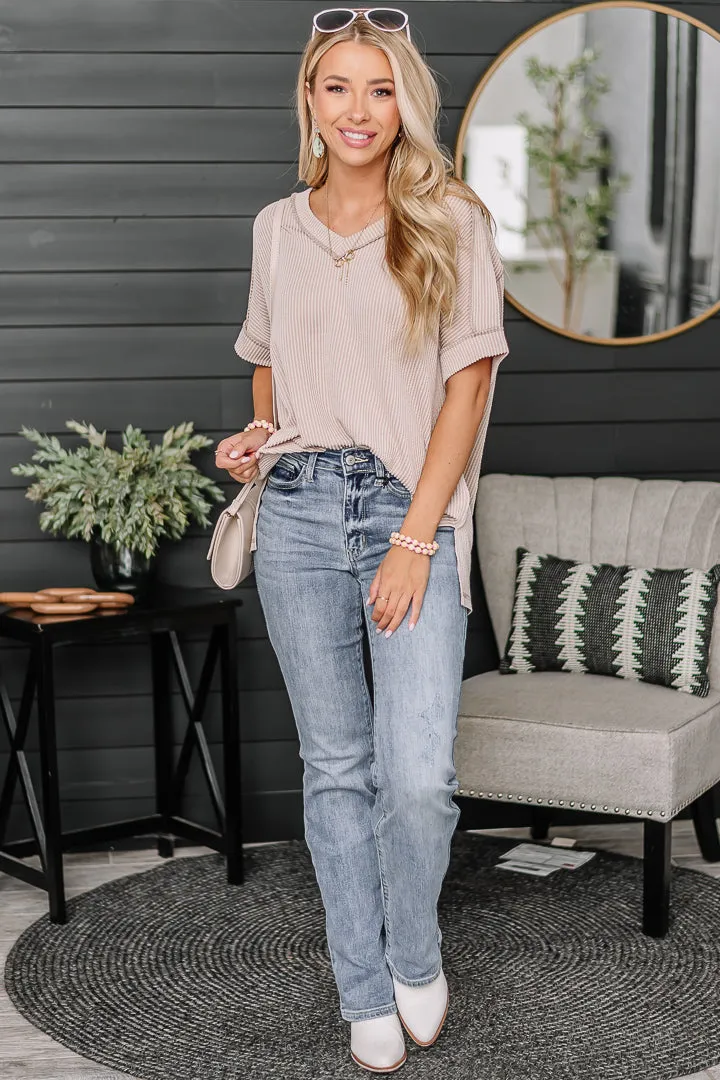 Hit The Cord Ribbed Top | Ash Mocha