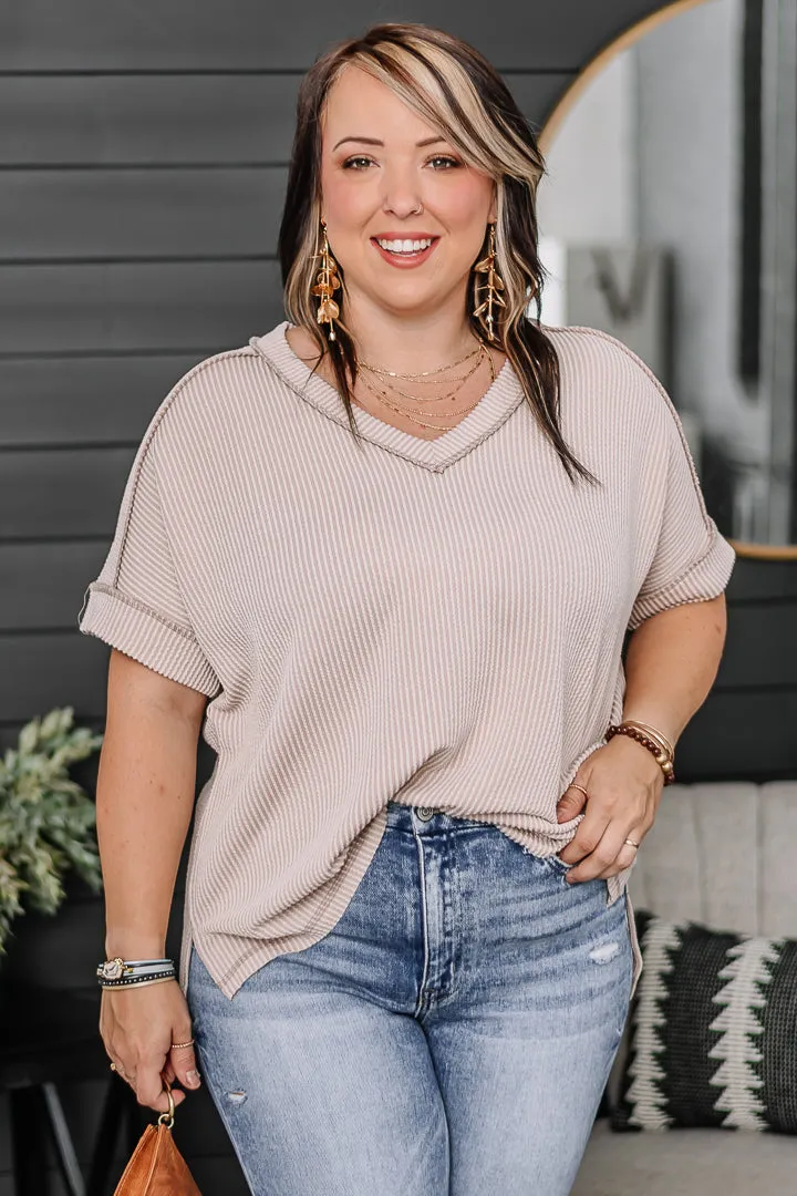 Hit The Cord Ribbed Top | Ash Mocha