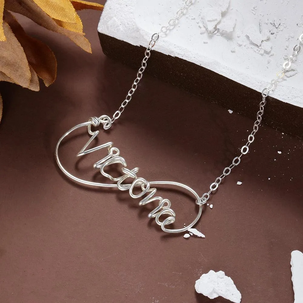 Infinity and Nameplate Pendant, 925 Sterling Silver Necklace, Personalized Silver Necklace for Women