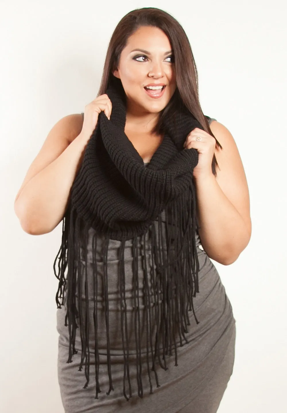 Infinity Fringe Knit Scarf