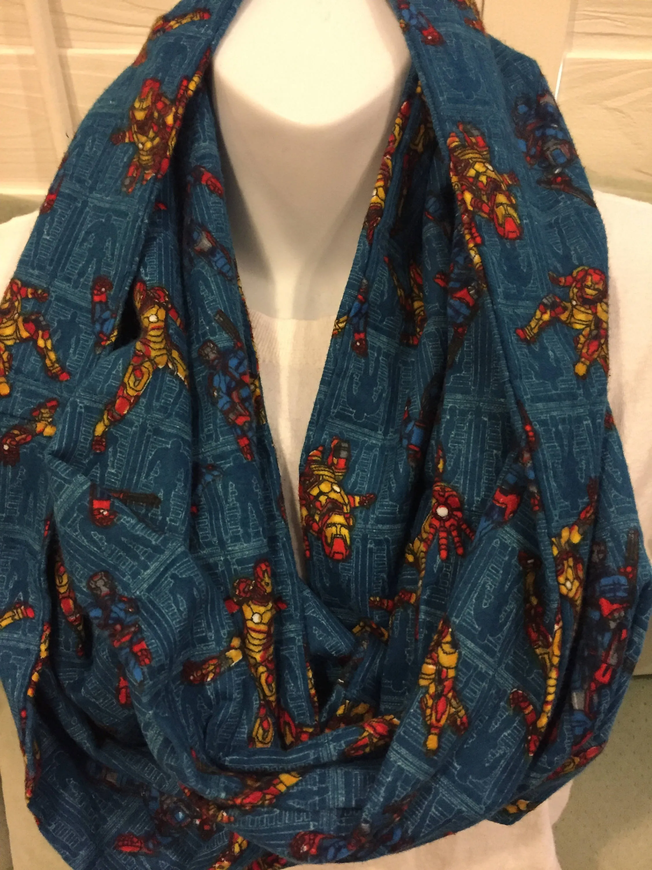 Ironman Dark Blue Fleece Infinity Scarf - Handmade Marvel Fashion Accessory for Superhero Fans