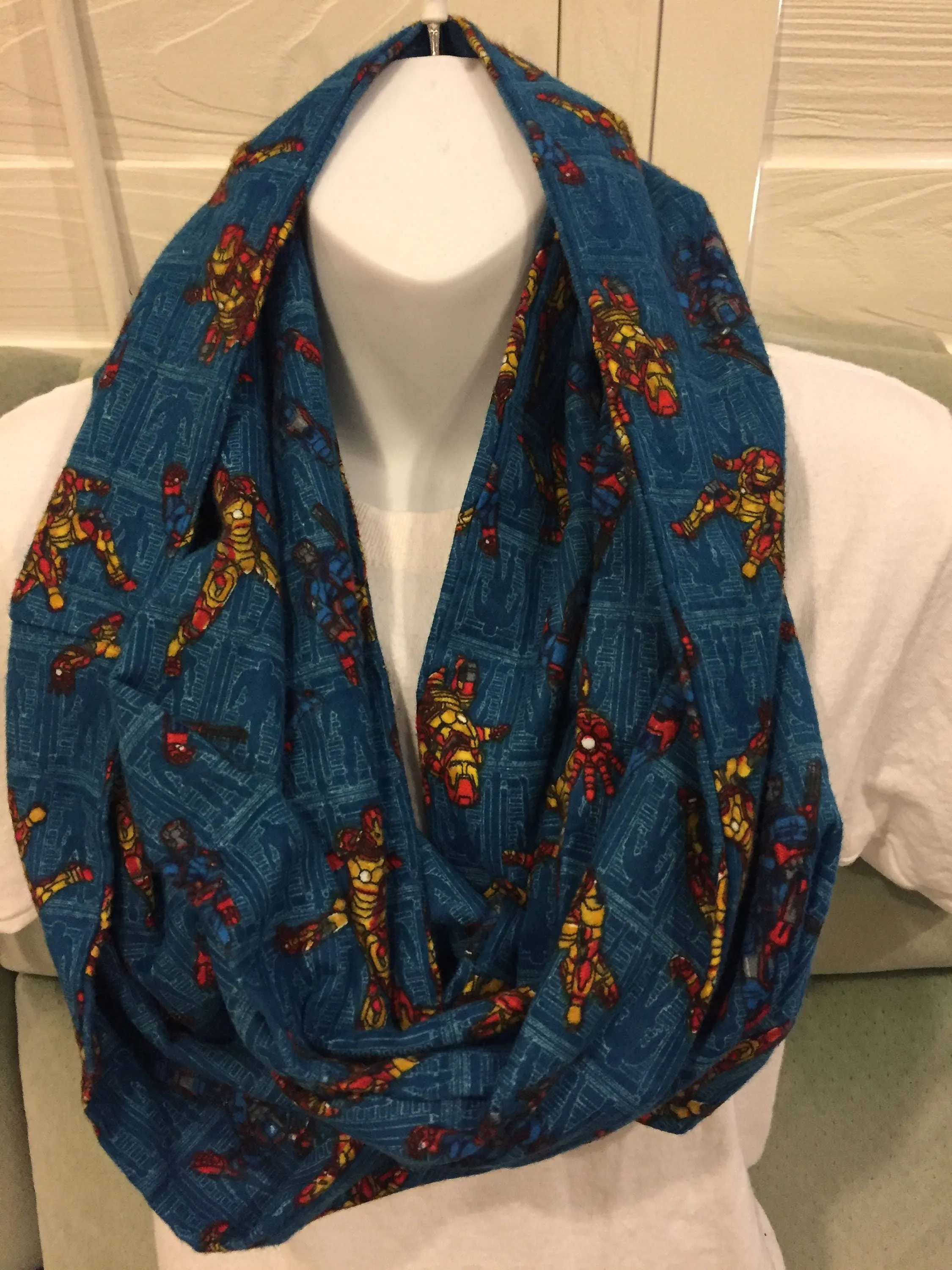 Ironman Dark Blue Fleece Infinity Scarf - Handmade Marvel Fashion Accessory for Superhero Fans